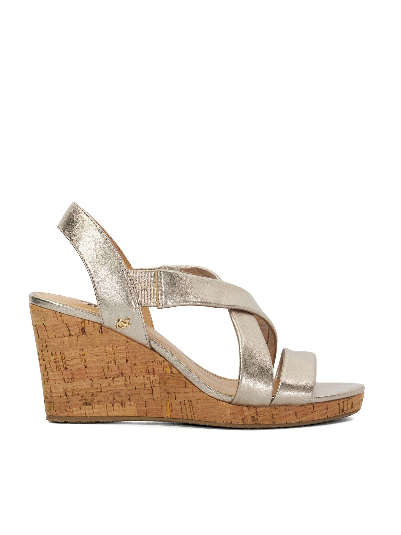 Dune London Kamies Leather Cross Strap Wedge Sandals - Gold