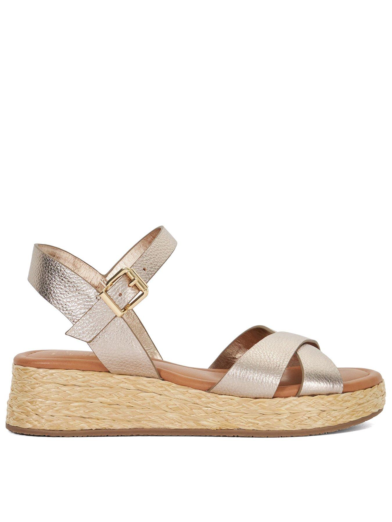 undefined Wide Fit Littleton Leather Espadrille Sandal - Gold