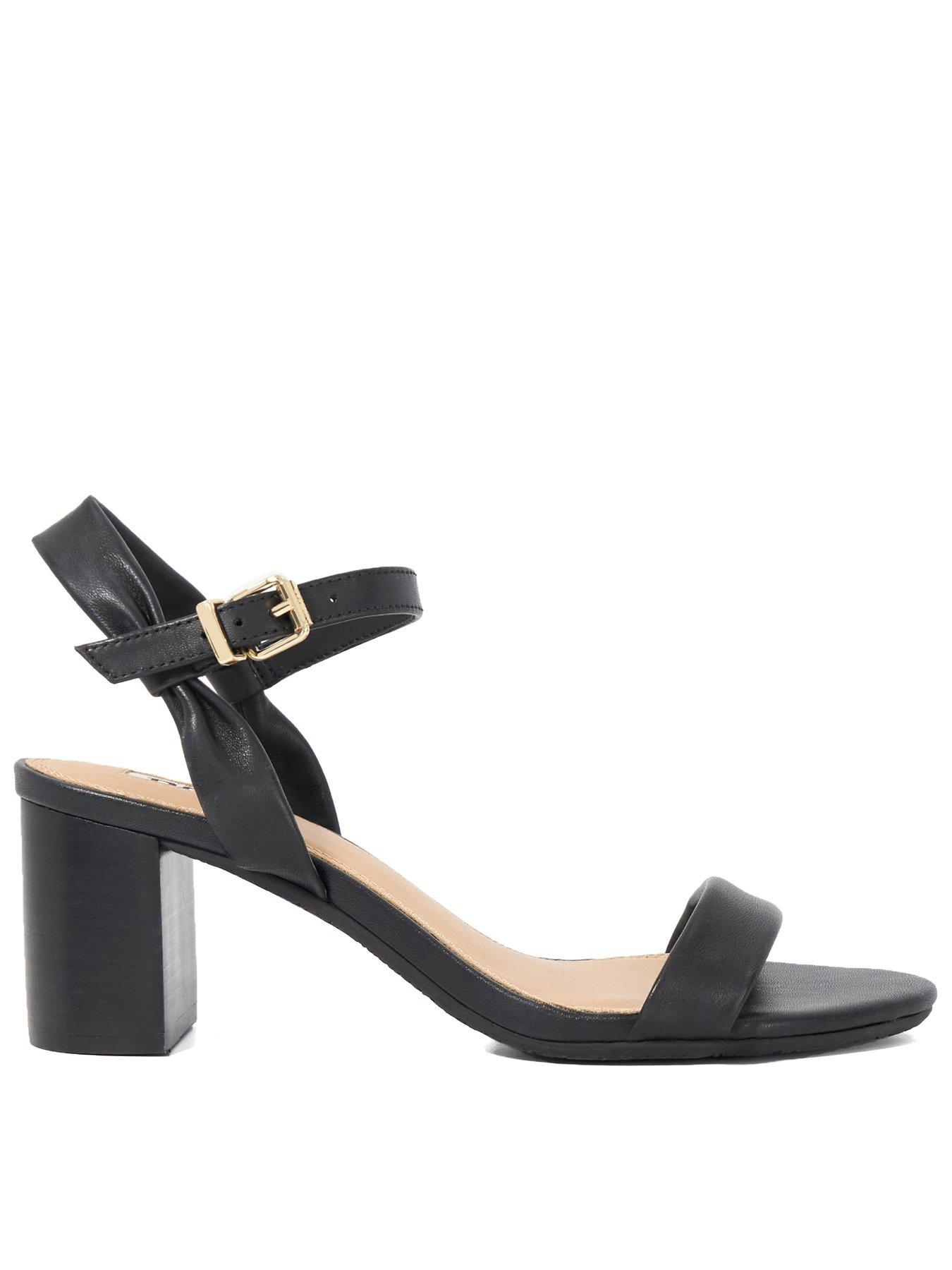 Image of Dune London Wide Fit Jaliz Leather Block Heeled Sandals - Black, BLACK, Size 6, Women