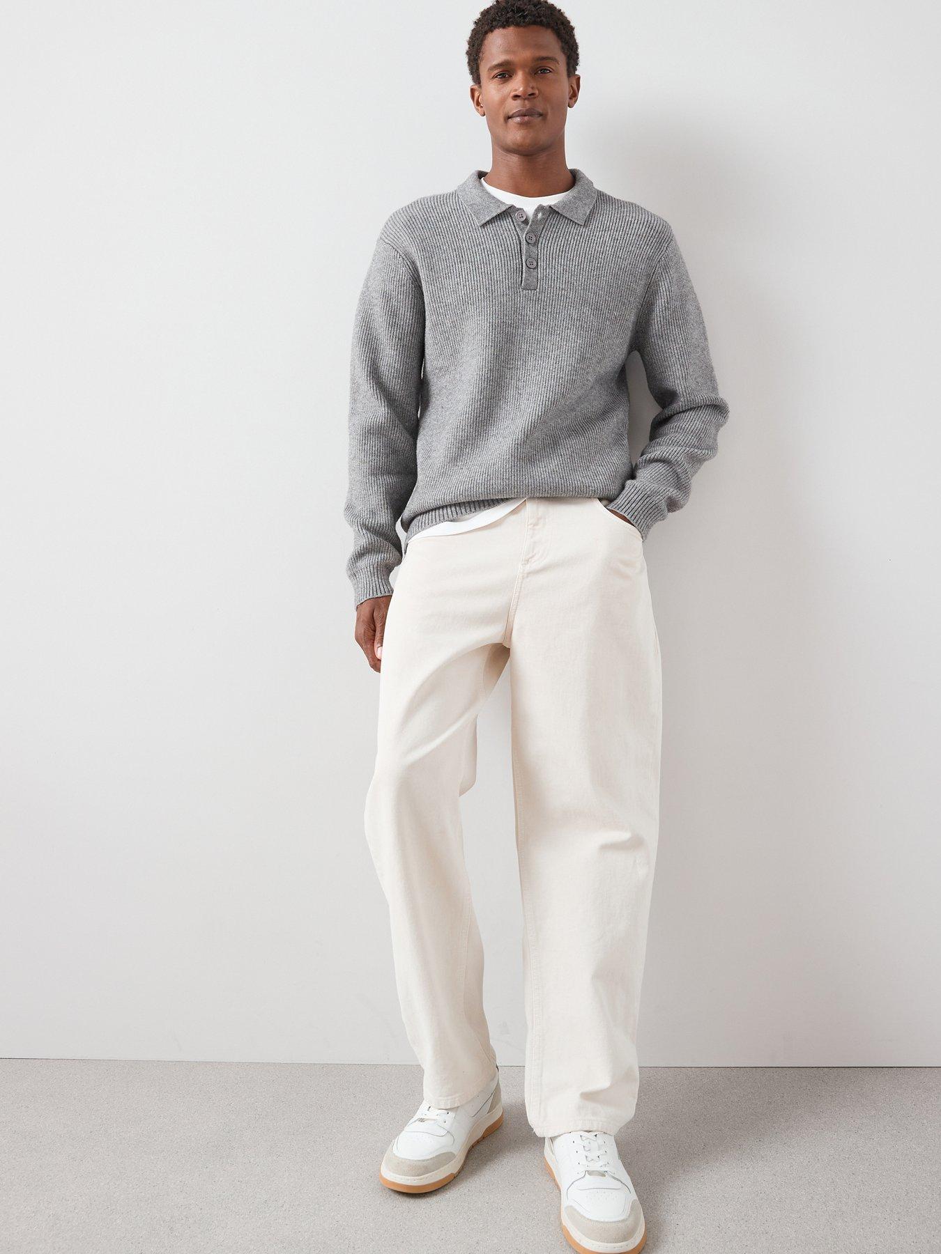 undefined Chunky Soft Touch Knitted Polo Top - Grey