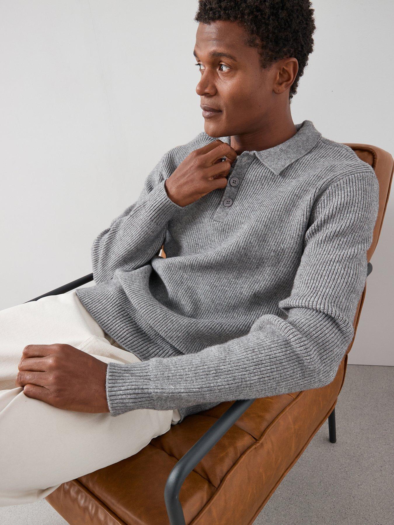 Image 3 of 7 of The Very Collection Chunky Soft Touch Knitted Polo Top - Grey
