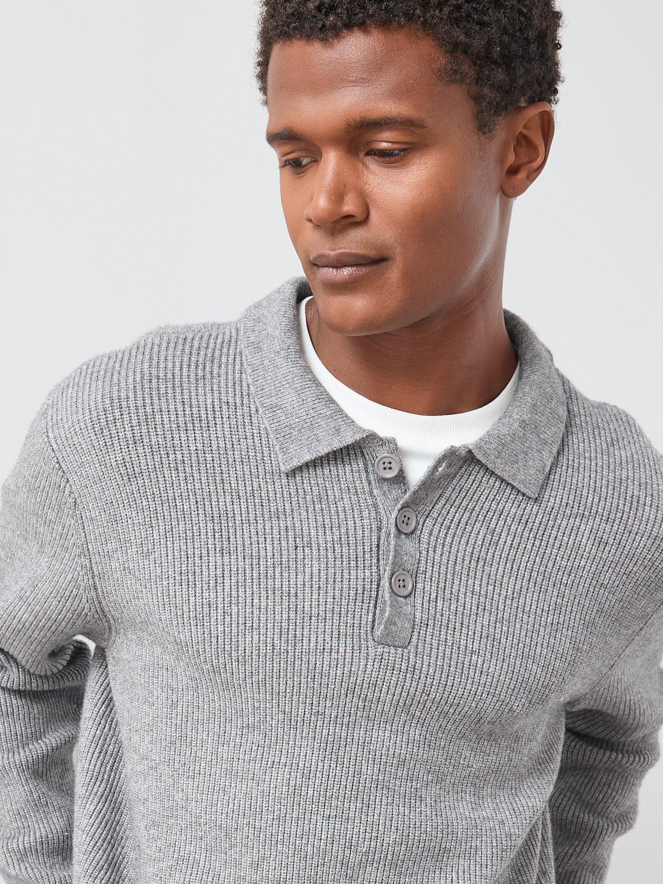 Image 4 of 7 of The Very Collection Chunky Soft Touch Knitted Polo Top - Grey