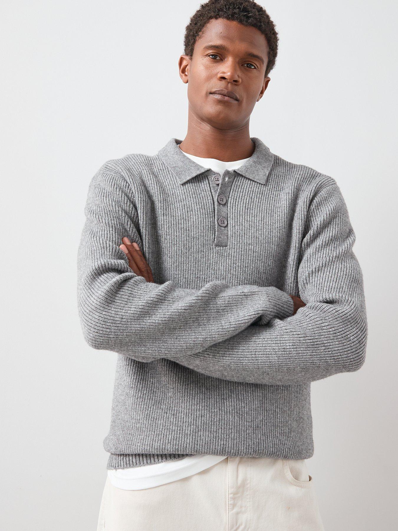Image 5 of 7 of The Very Collection Chunky Soft Touch Knitted Polo Top - Grey