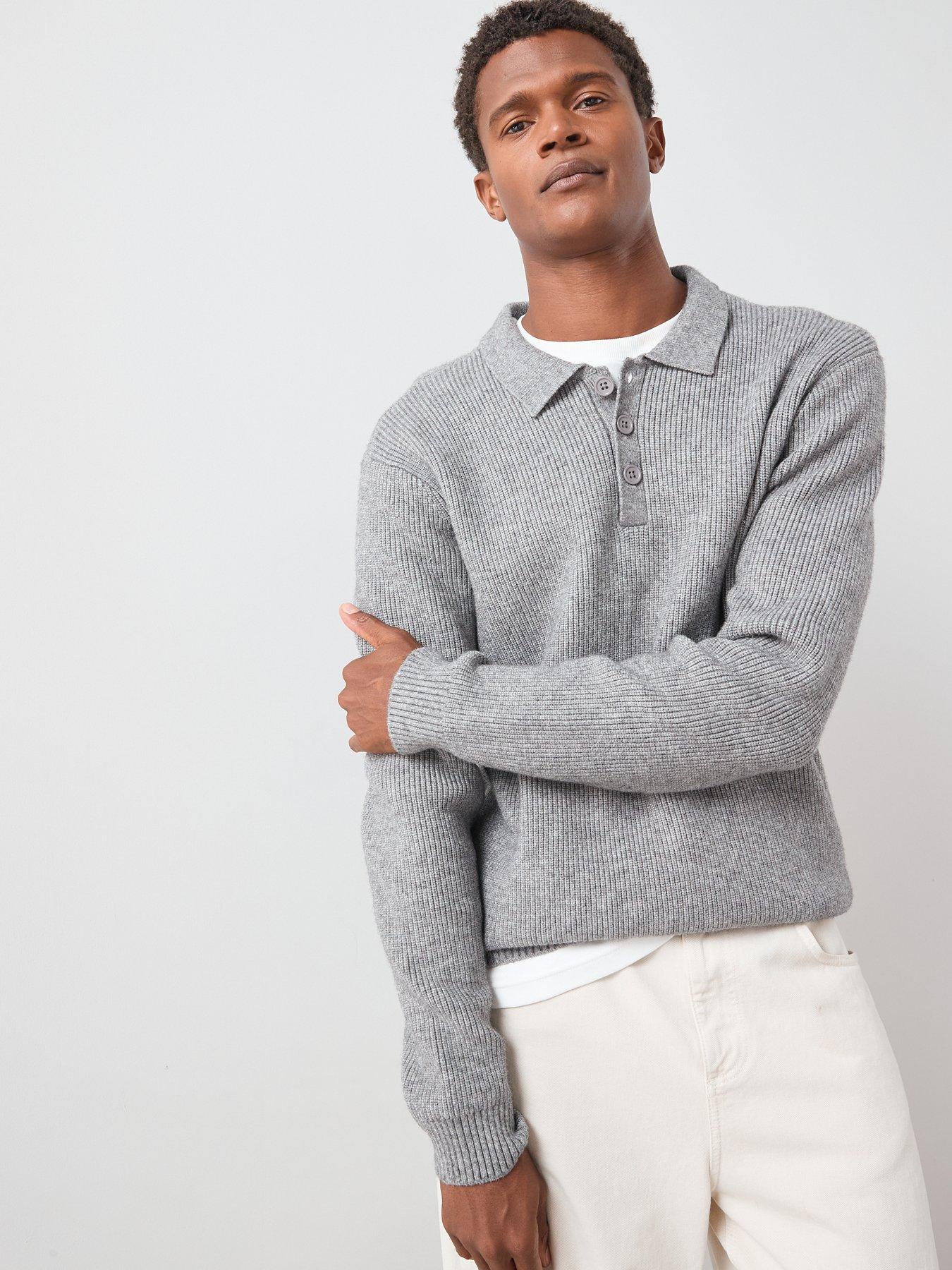 Image 6 of 7 of The Very Collection Chunky Soft Touch Knitted Polo Top - Grey