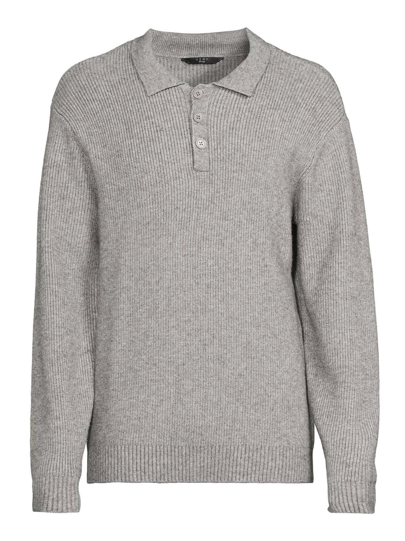 Image 7 of 7 of The Very Collection Chunky Soft Touch Knitted Polo Top - Grey