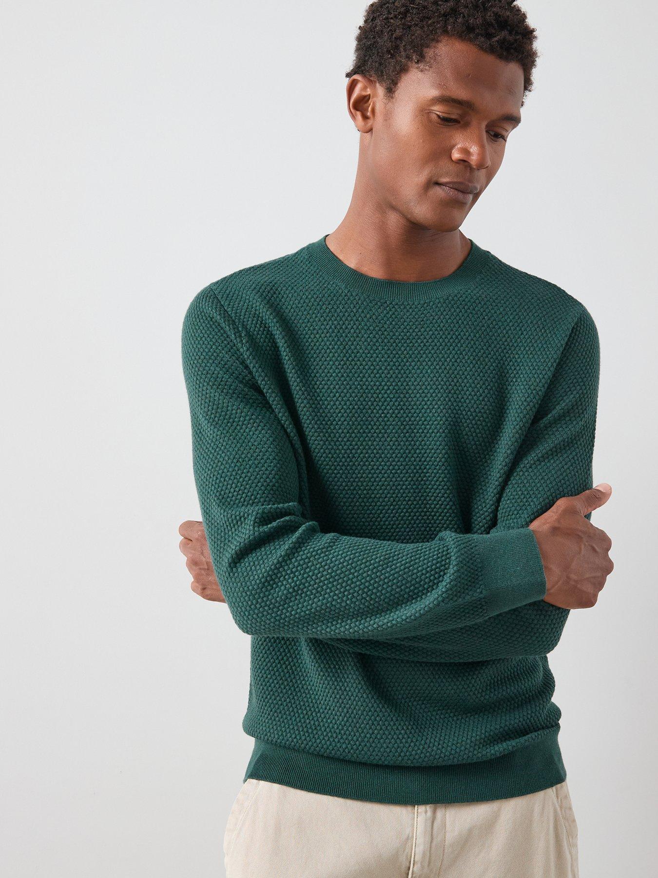 The Very Collection Textured Crew Neck Jumper with Wool - Dark Green