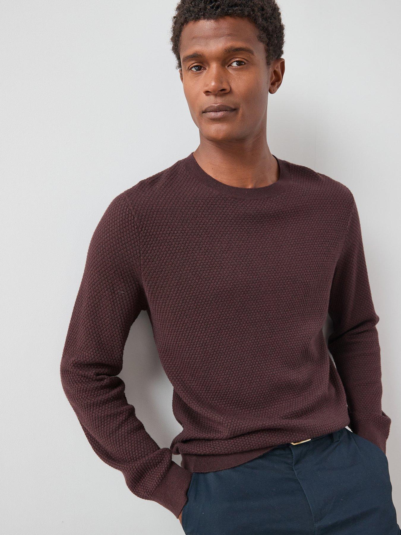 The Very Collection Textured Crew Neck Jumper With Wool - Burgundy