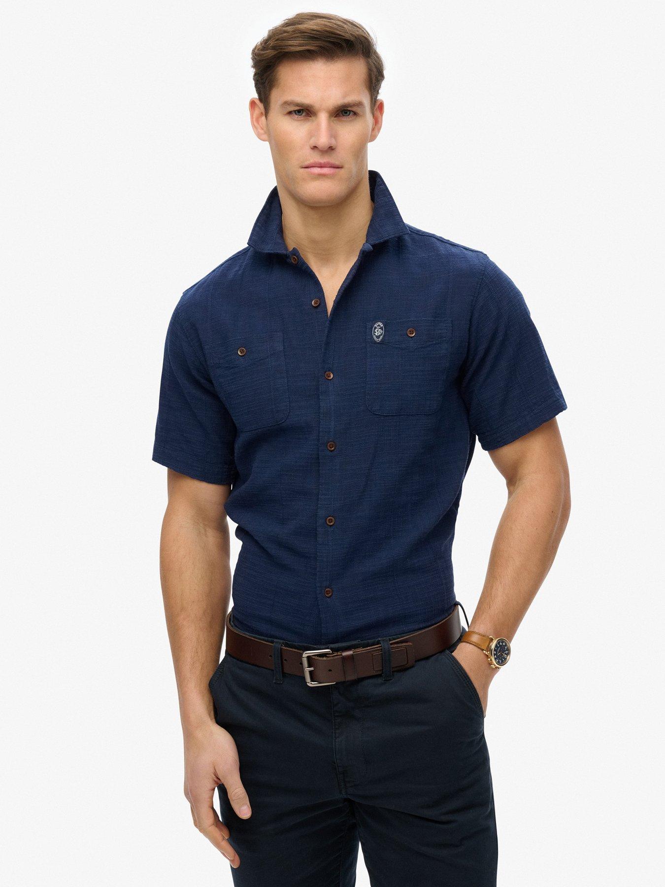 undefined Merchant Short Sleeve Textured Shirt - Navy