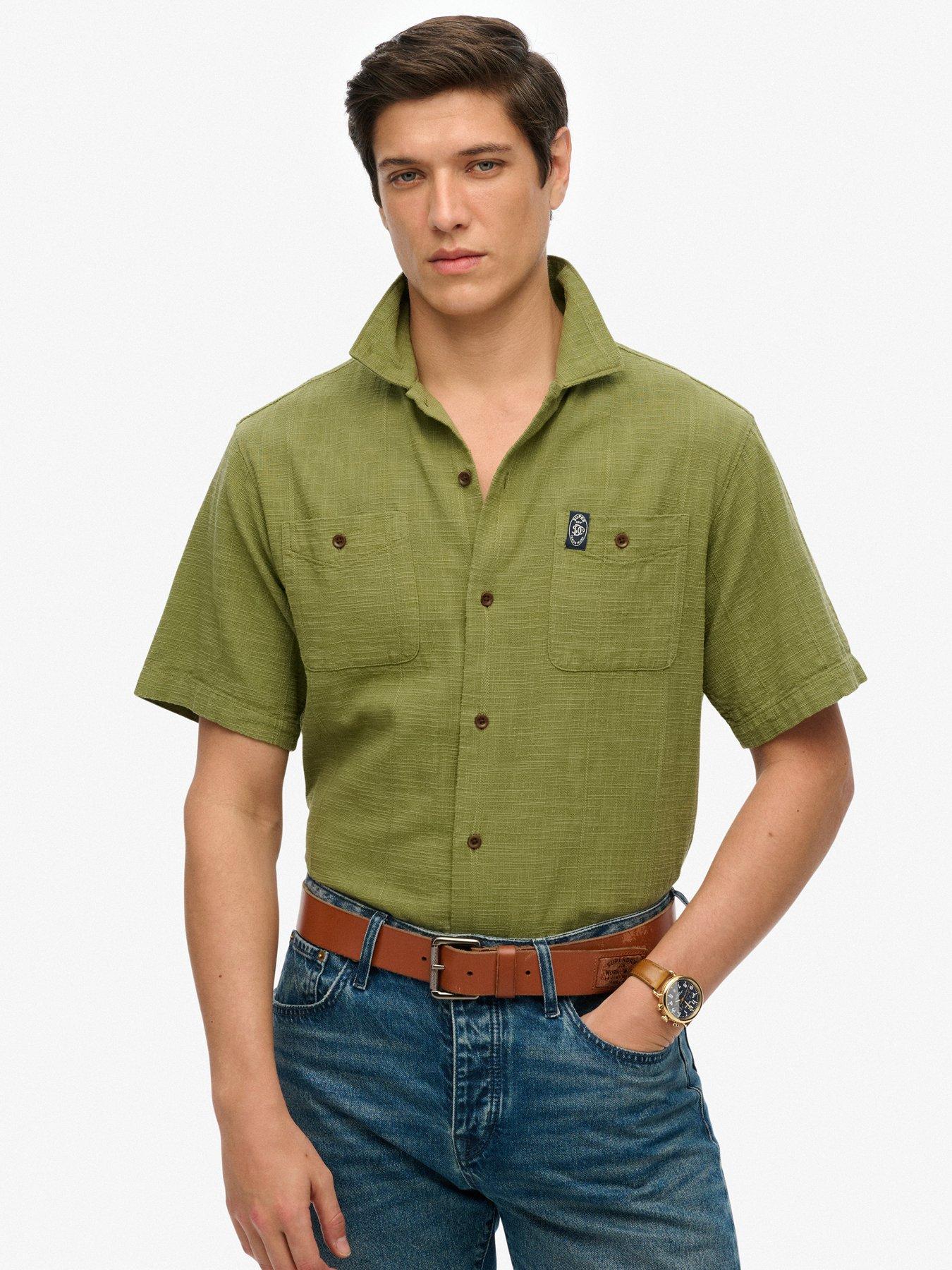 undefined Merchant Short Sleeve Textured Shirt - Green