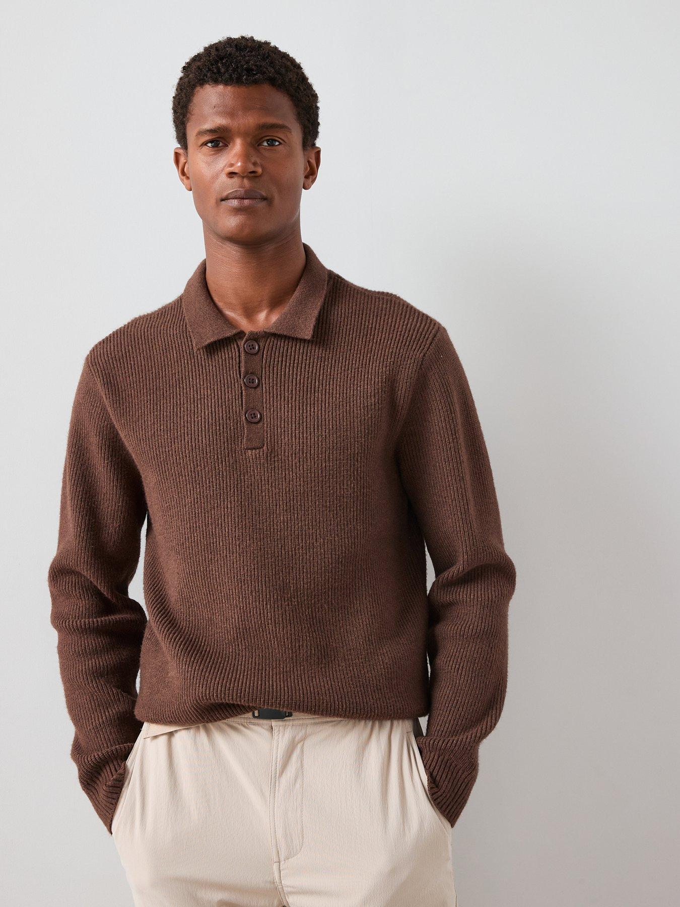 Image 1 of 7 of The Very Collection Chunky Soft Touch Knitted Polo - Brown