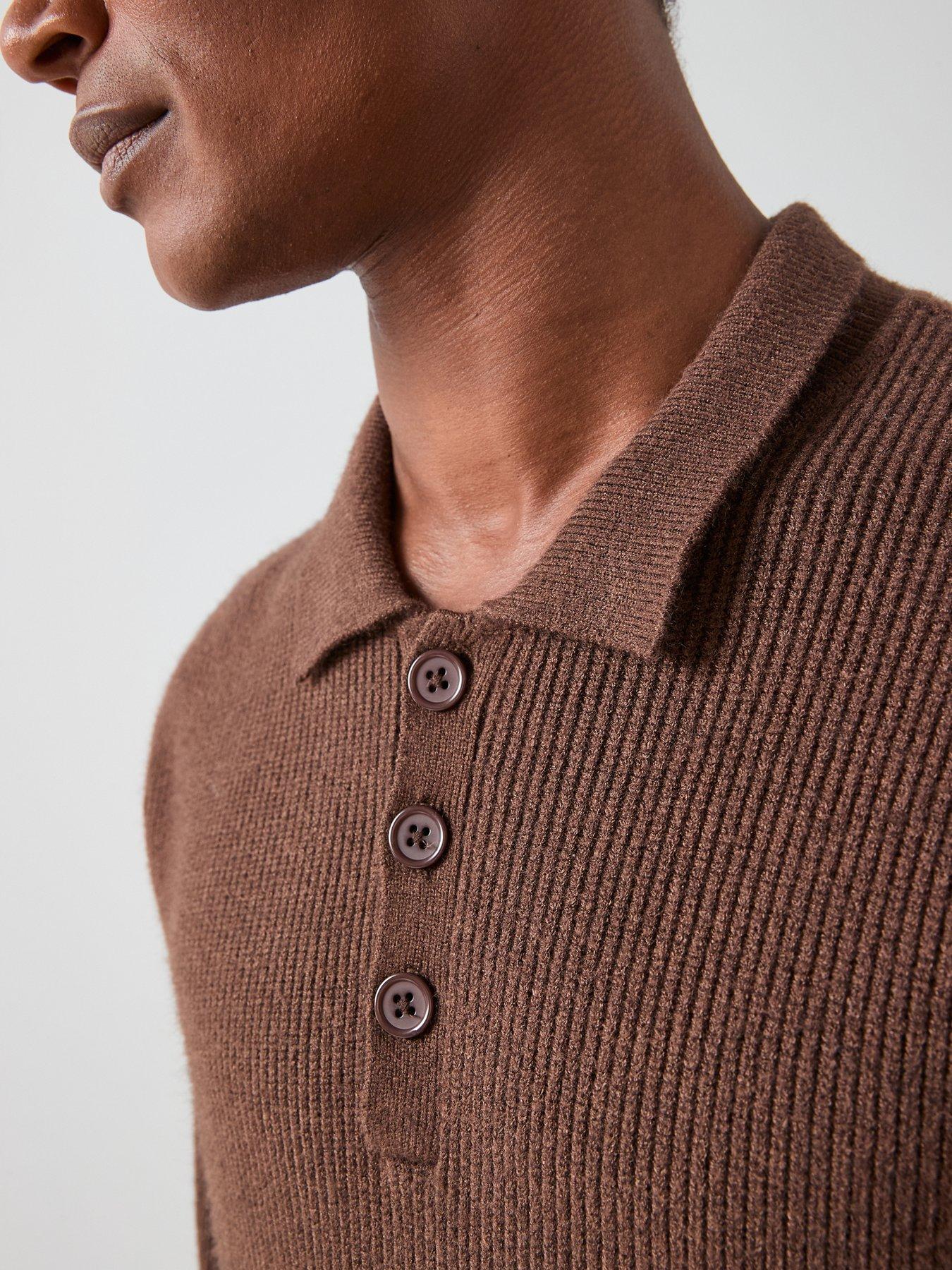 Image 4 of 7 of The Very Collection Chunky Soft Touch Knitted Polo - Brown