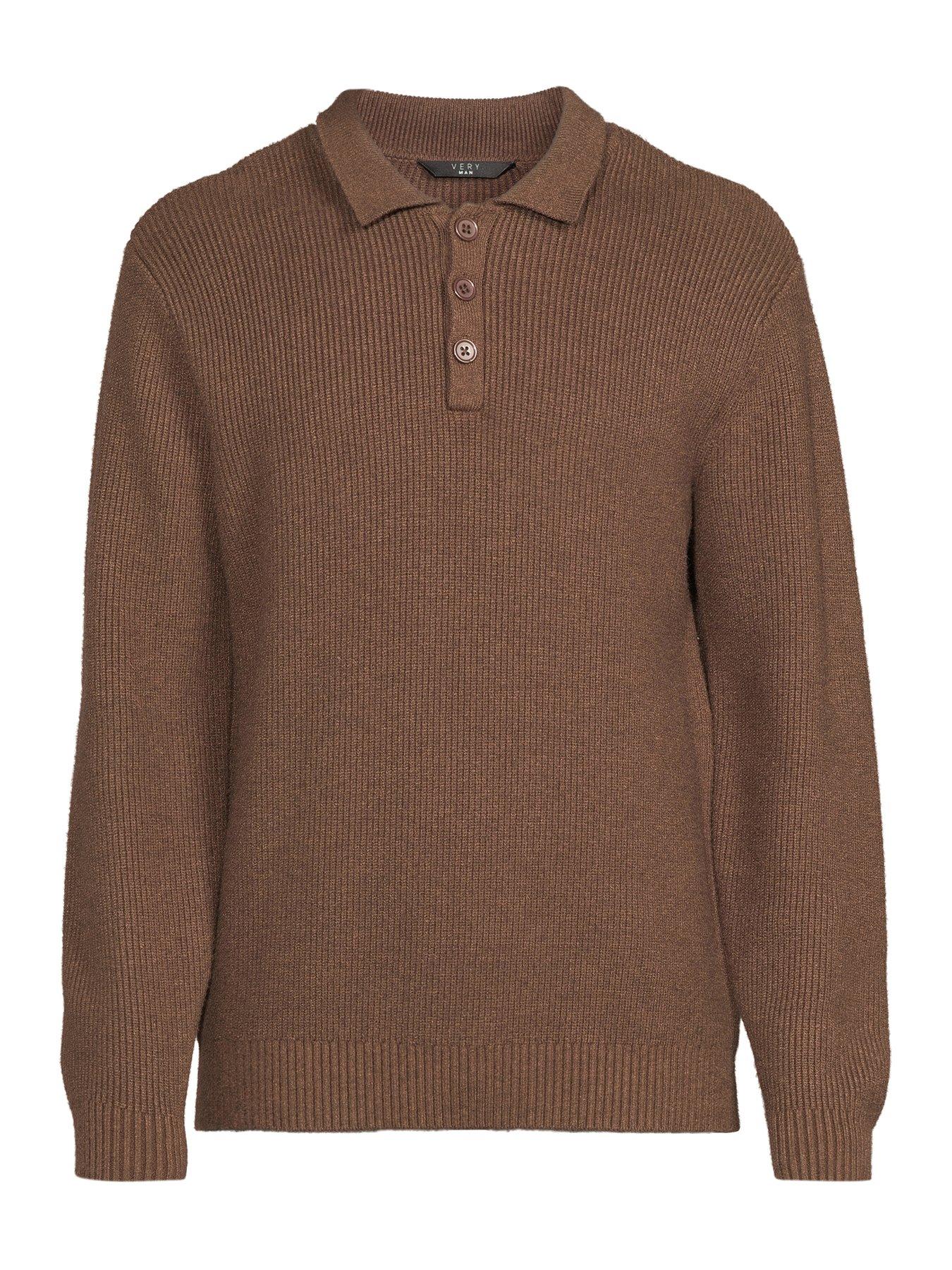 Image 7 of 7 of The Very Collection Chunky Soft Touch Knitted Polo - Brown