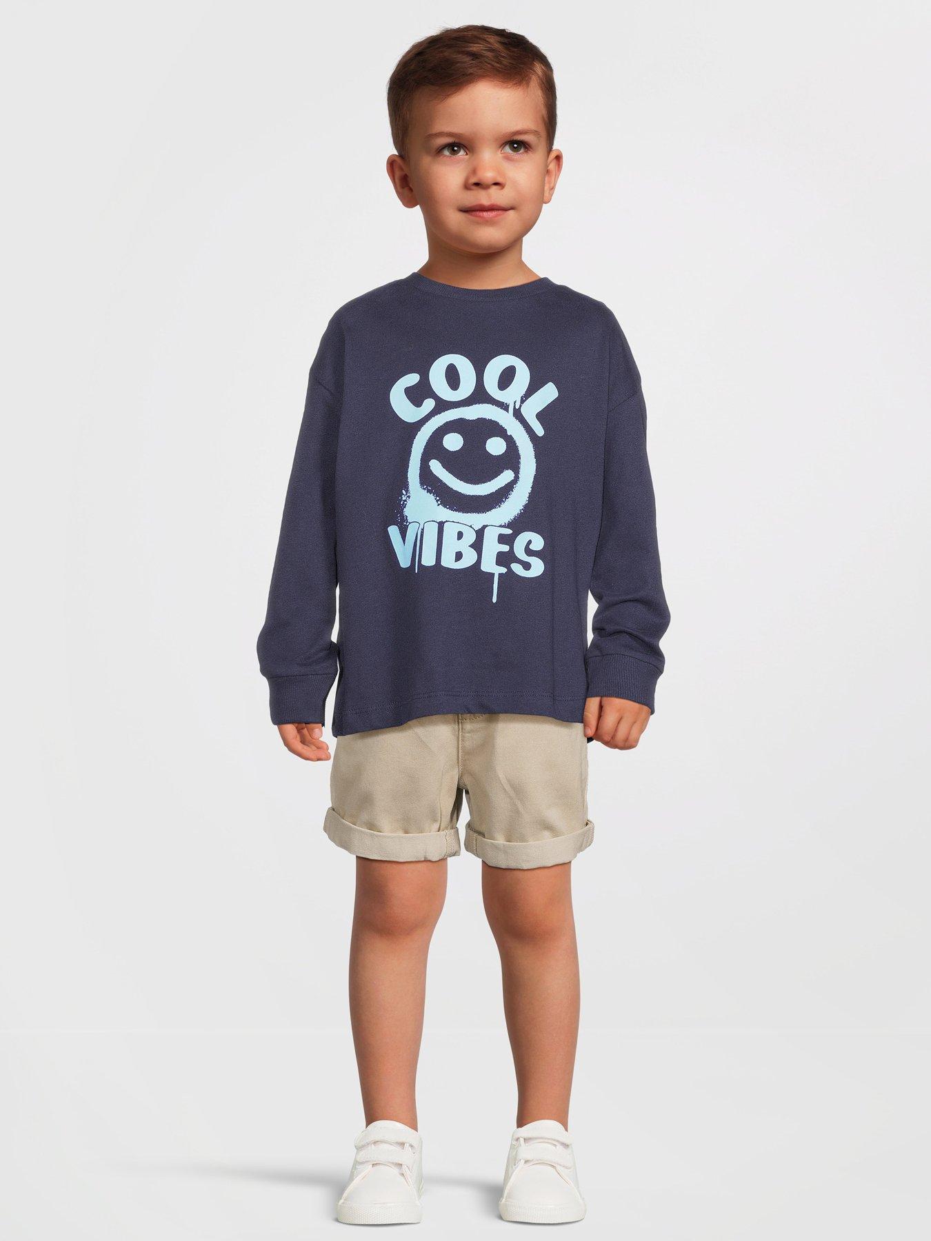 undefined Boys Long Sleeve Smiley Face T-shirt - Navy