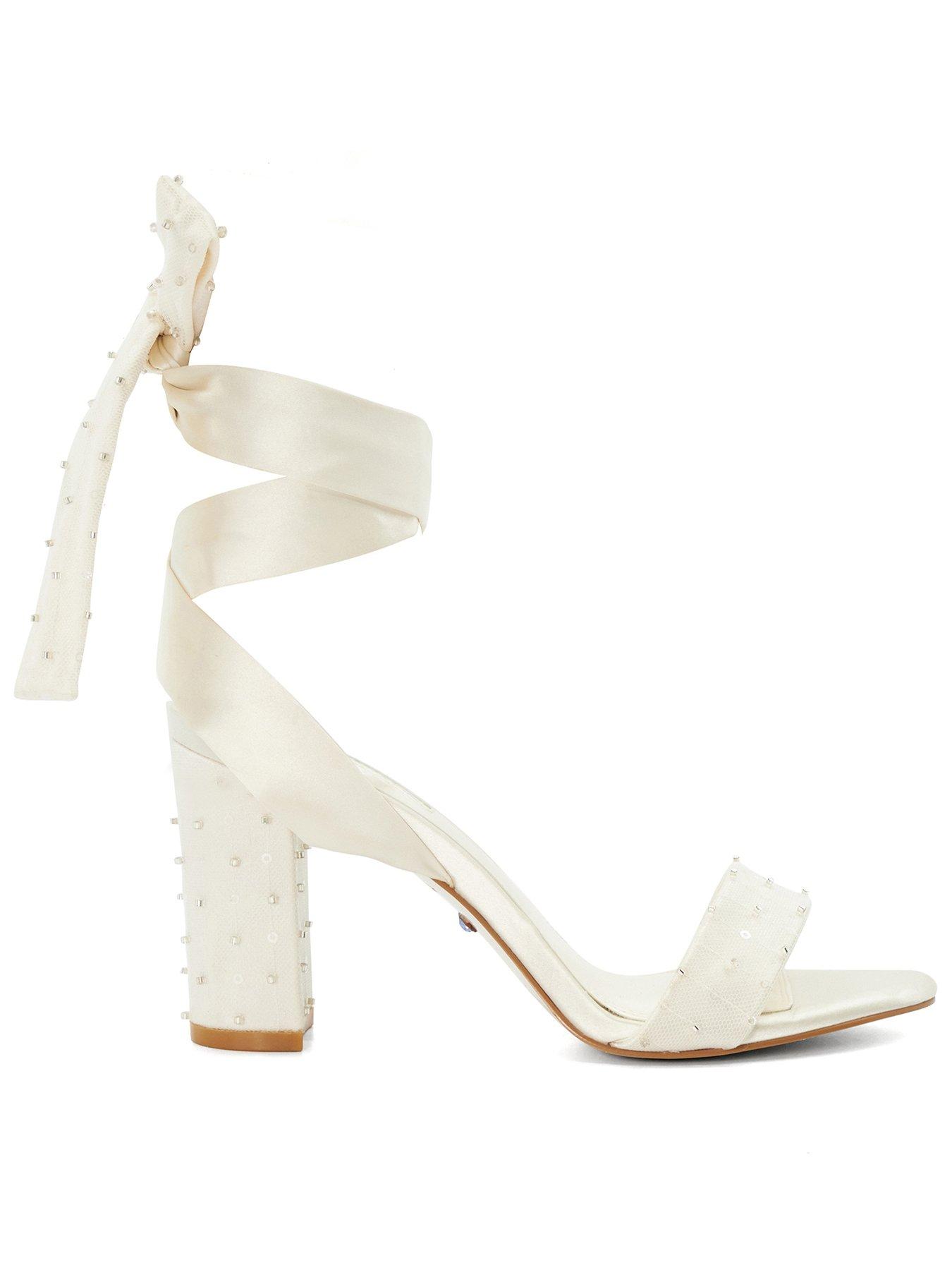 undefined Melodies Bridal Ribbon Tie Block Heeled Sandals - Ivory