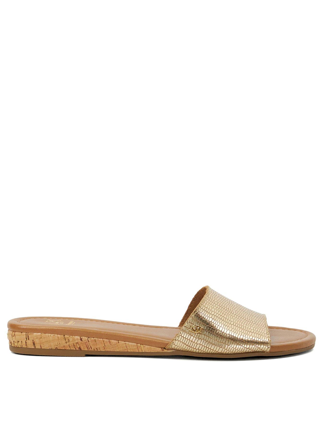 Image of Dune London Lino Leather Flat Sandal - Gold, GOLD, Size 4, Women