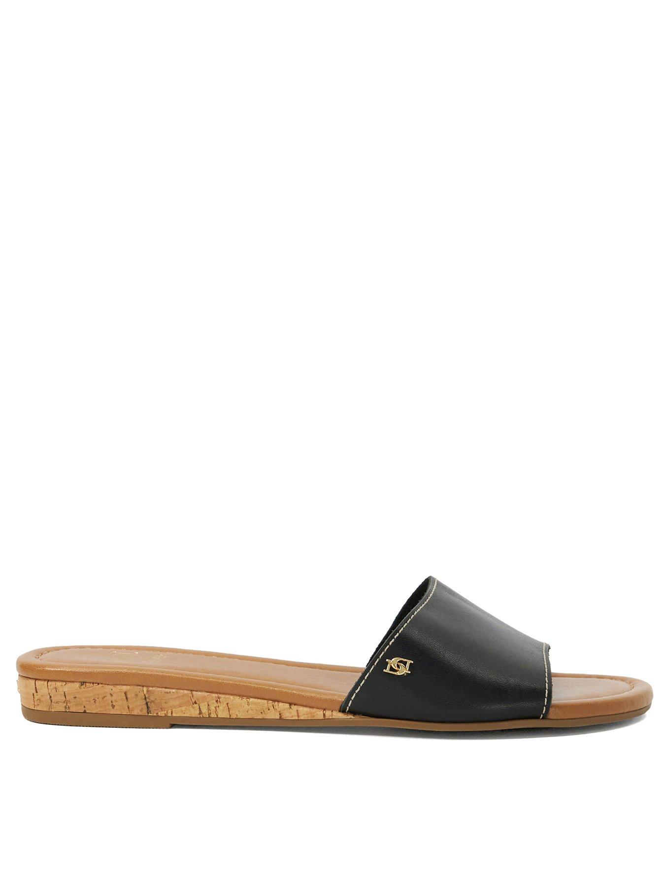 Dune London Lino Leather Flat Sandal - Black