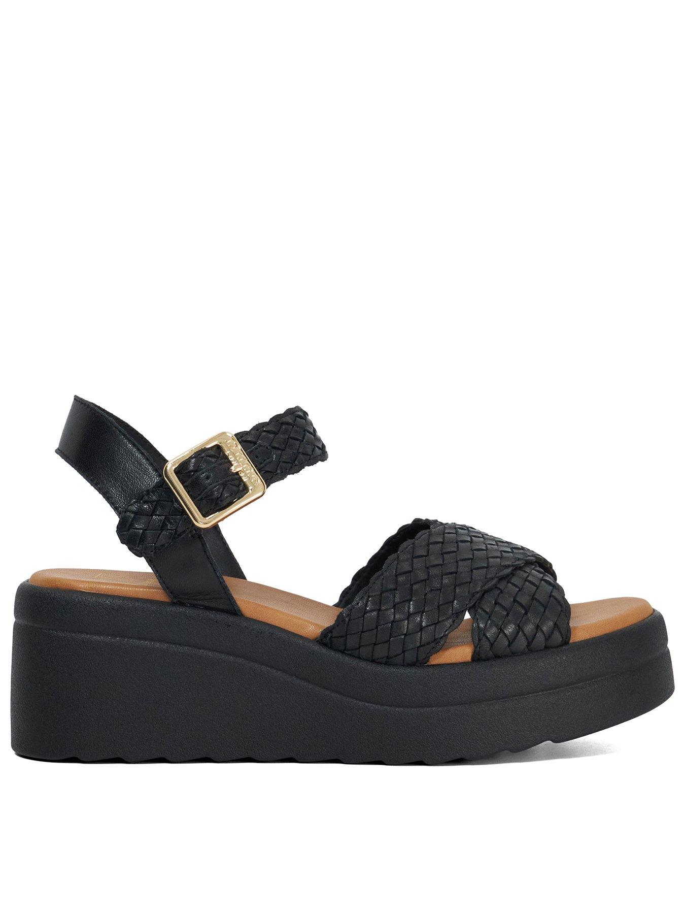 Image of Dune London Kinleys Leather Wedge Sandals - Black