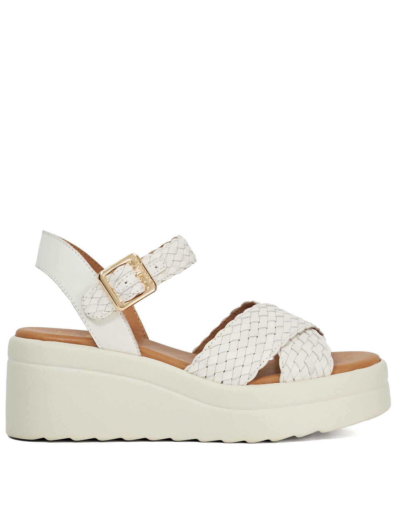 undefined Kinleys Leather Wedge Woven Sandals - Ecru