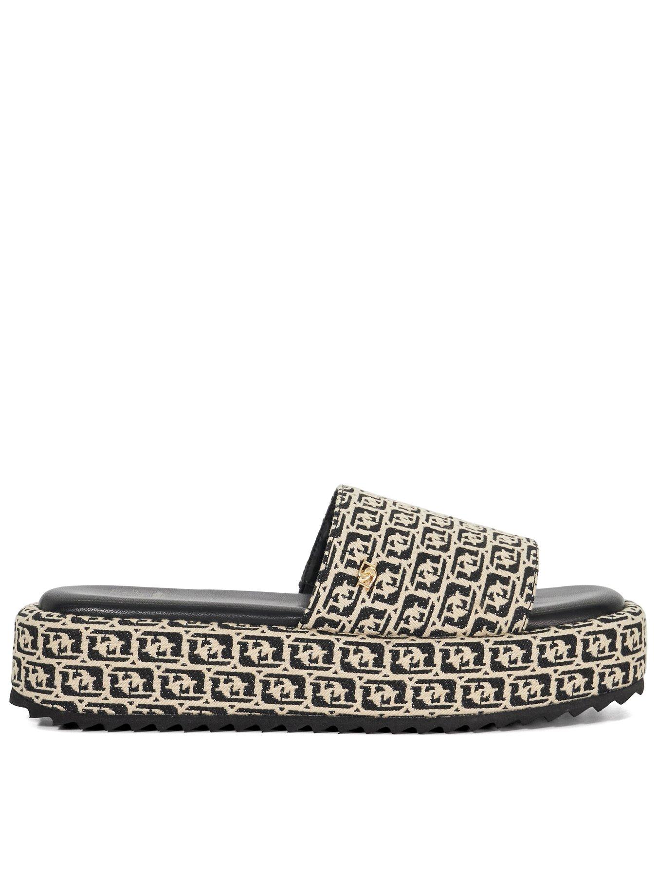 Dune London Lanie Flarform Sliders - Black  &  White