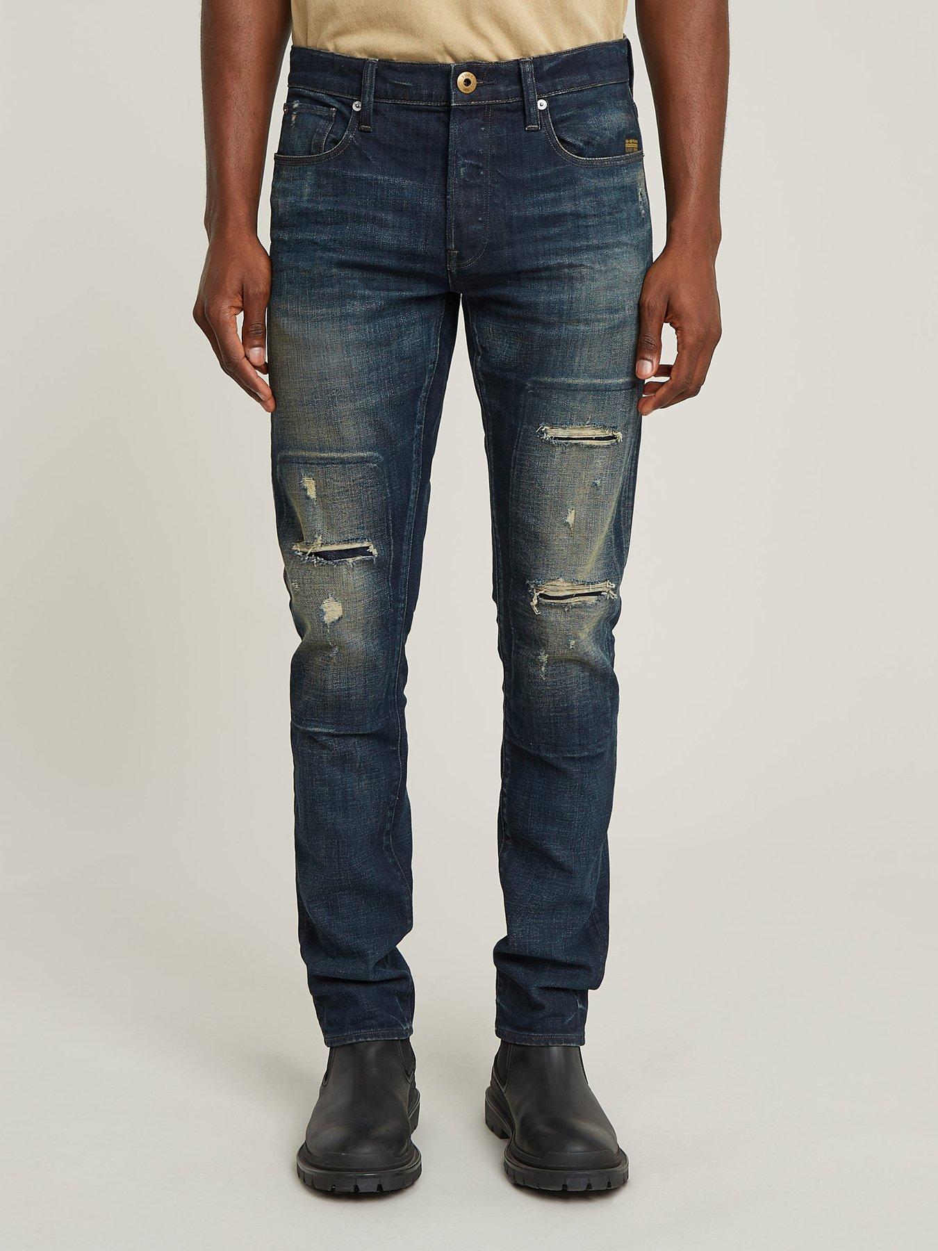 undefined G Star 3301 Slim Tapered Distressed Jeans - Dark Blue