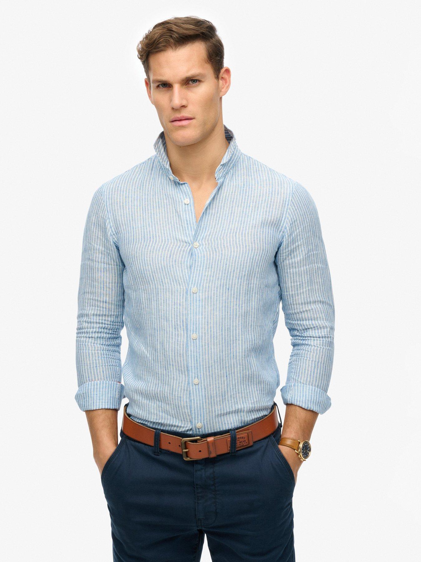 undefined Vacation Long Sleeve Linen Shirt - Blue