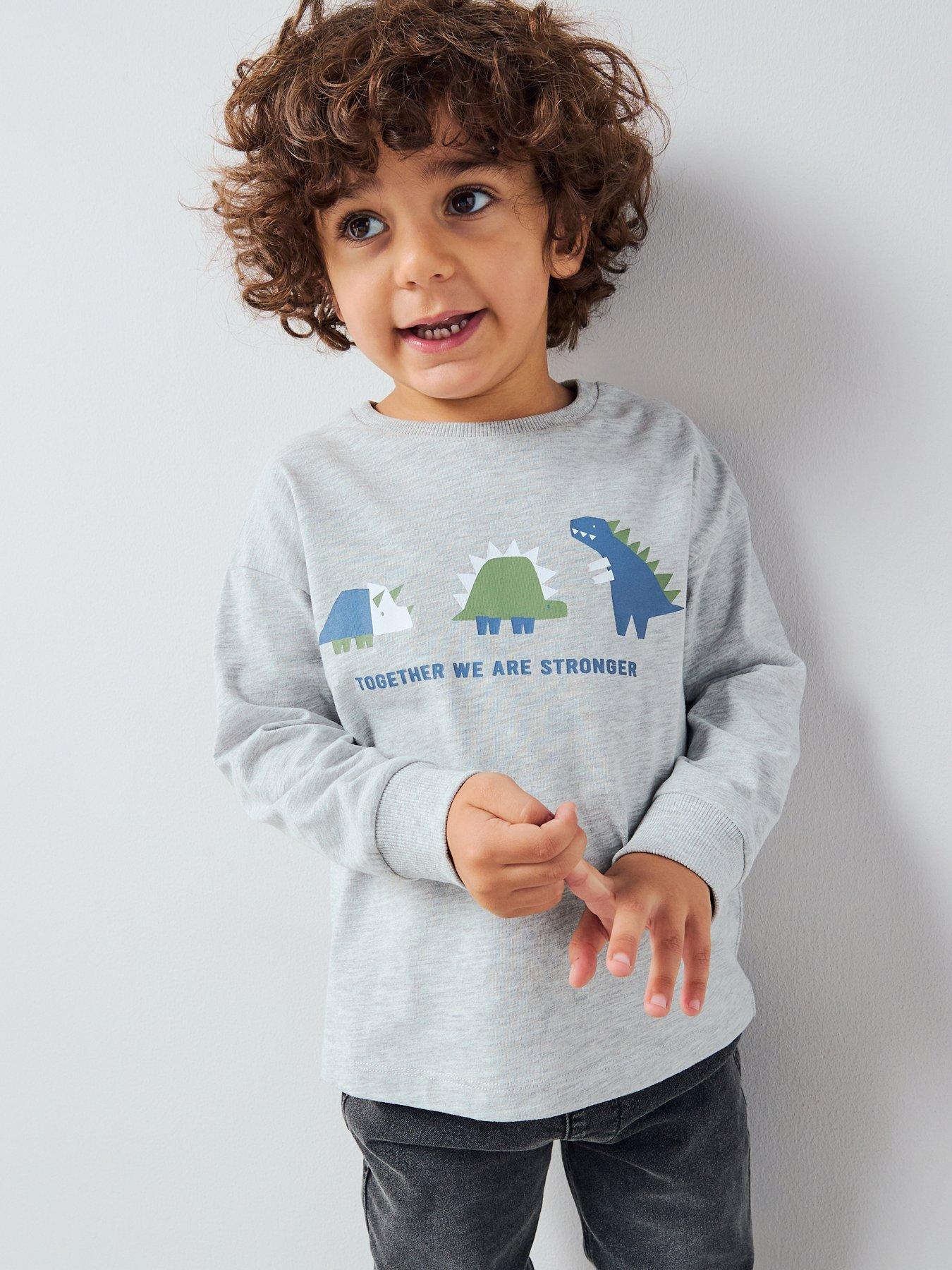 The Very Collection Boys Long Sleeve Geo Dinosaur T-shirt - Grey Marl