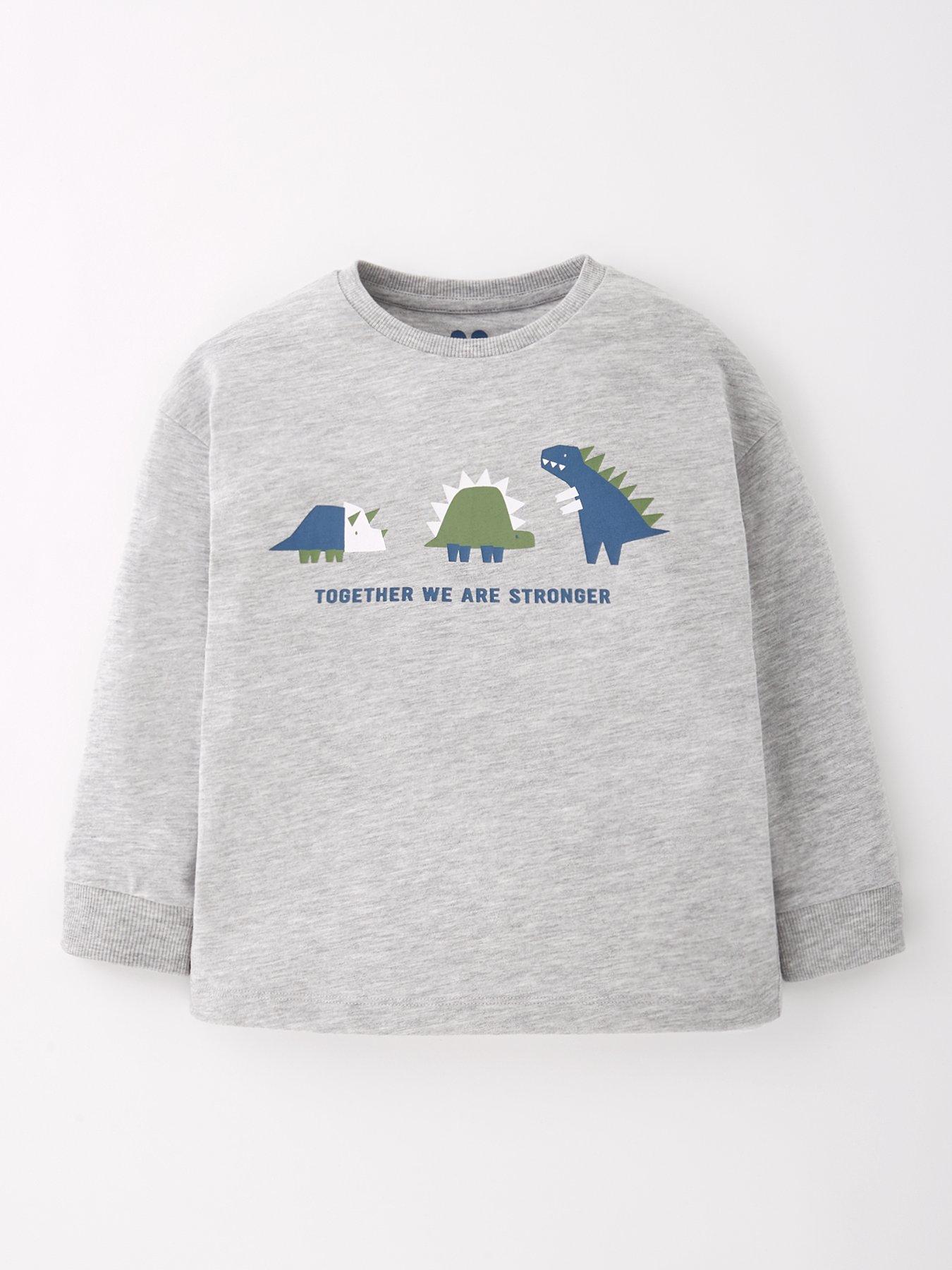 Image 1 of 4 of Mini V by Very Boys Long Sleeve Geo Dinosaur T-shirt - Grey Marl