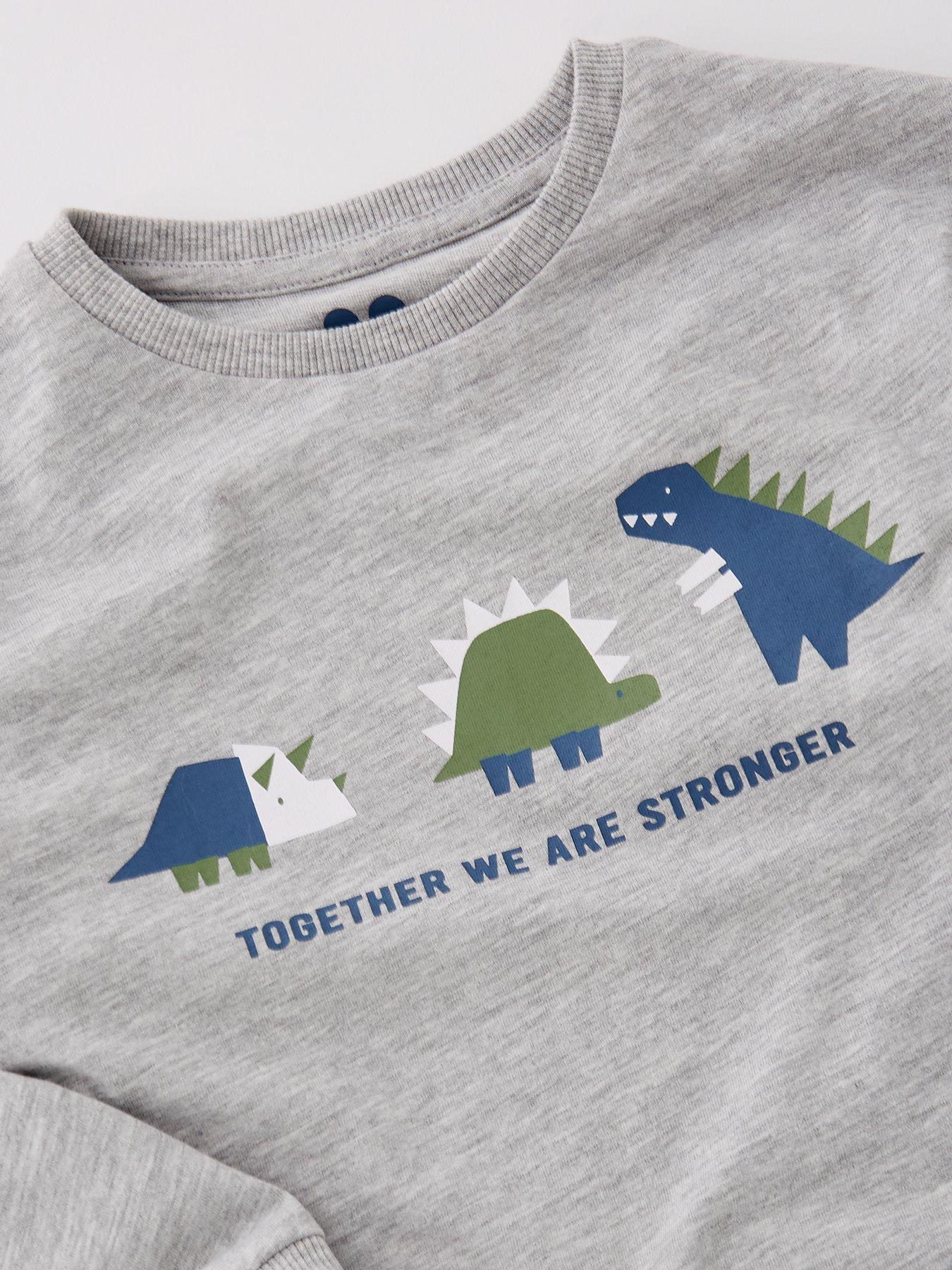 Image 3 of 4 of Mini V by Very Boys Long Sleeve Geo Dinosaur T-shirt - Grey Marl