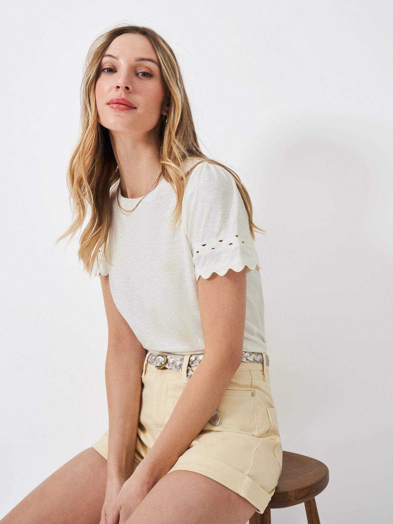 undefined Sleeve Detail Neck Top - White