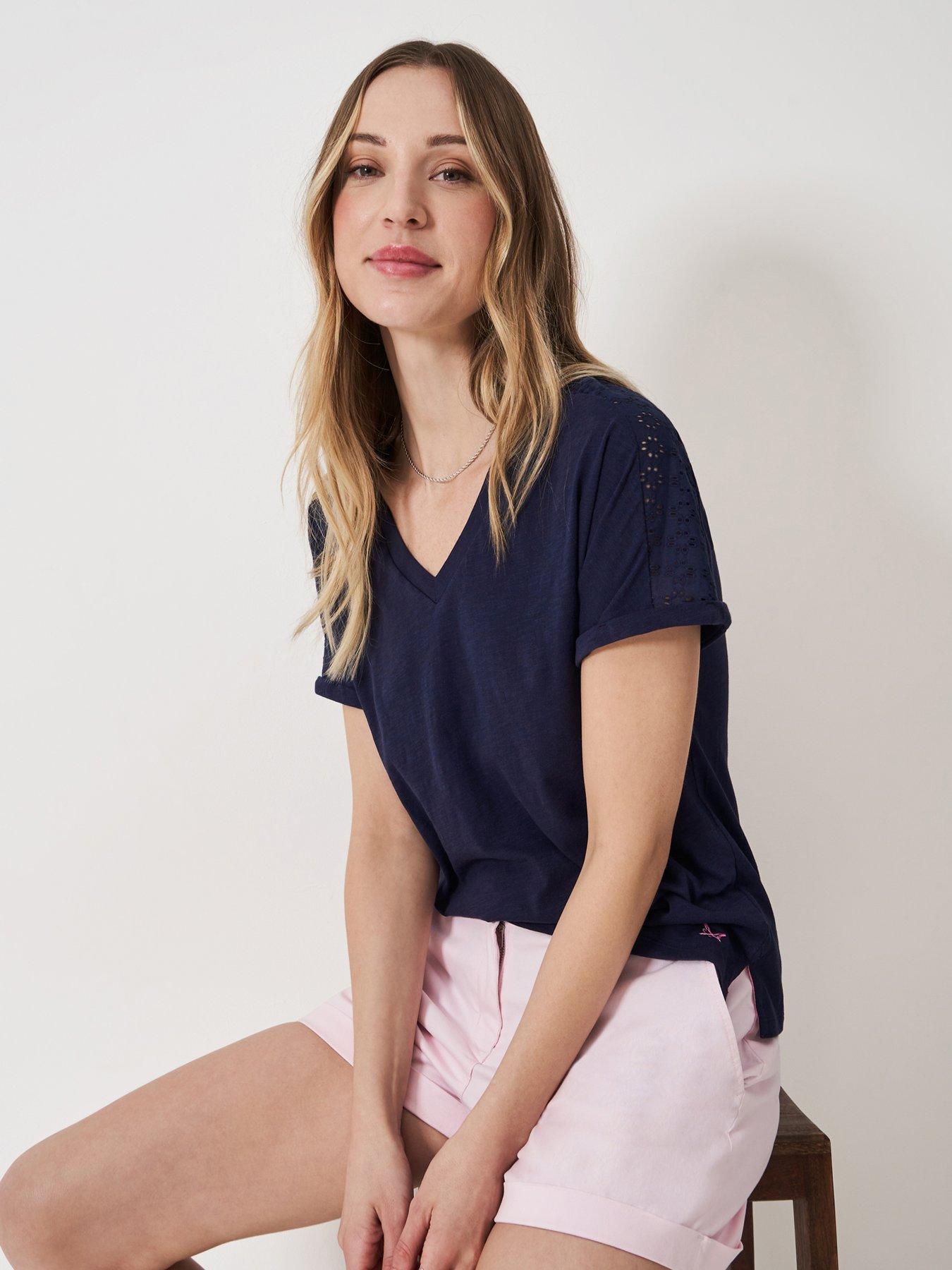 undefined Sleeve Detail V Neck Top - Navy