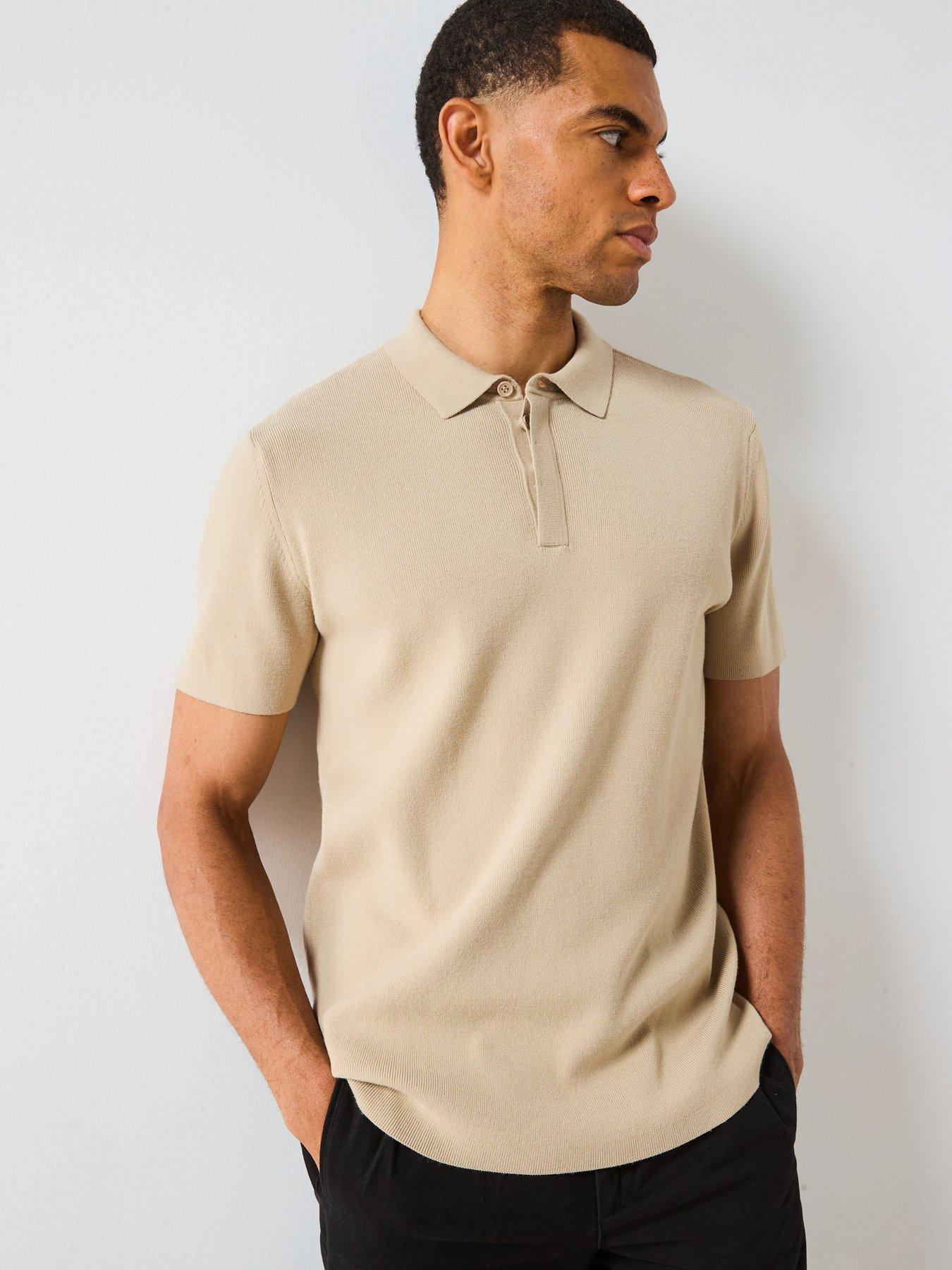 Very Man Knitted Rib Short Sleeve Polo - Stone