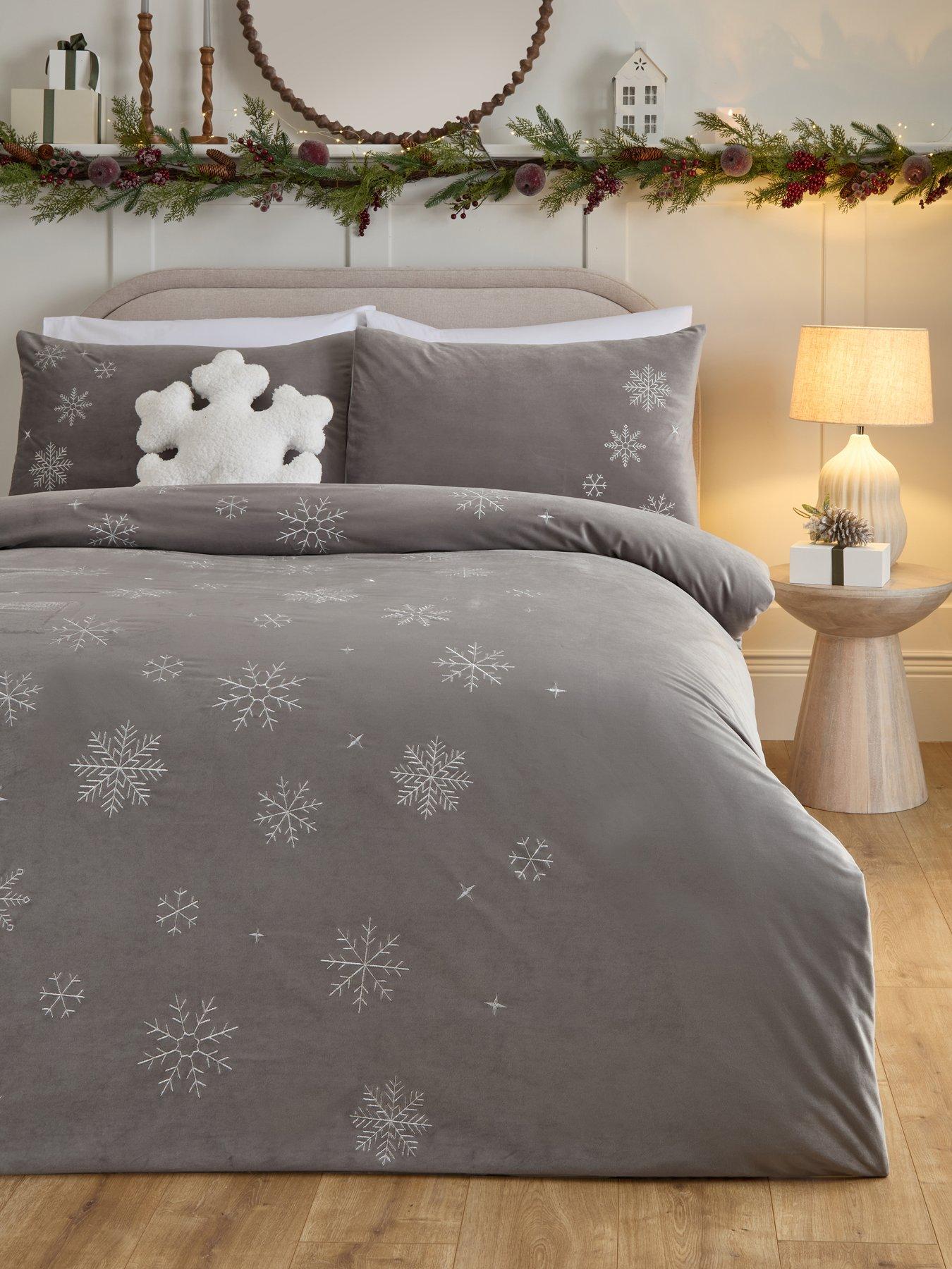 The Very Collection Snowflake Embroidered Velvet Duvet Cover Set - Silver