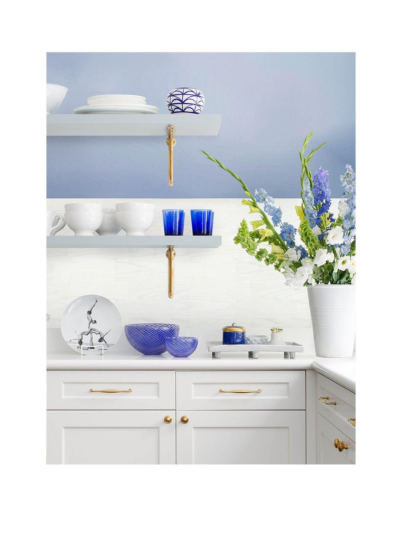 InHome Pack of 4 Whitewash Faux Wood Peel and Stick Wall Tiles