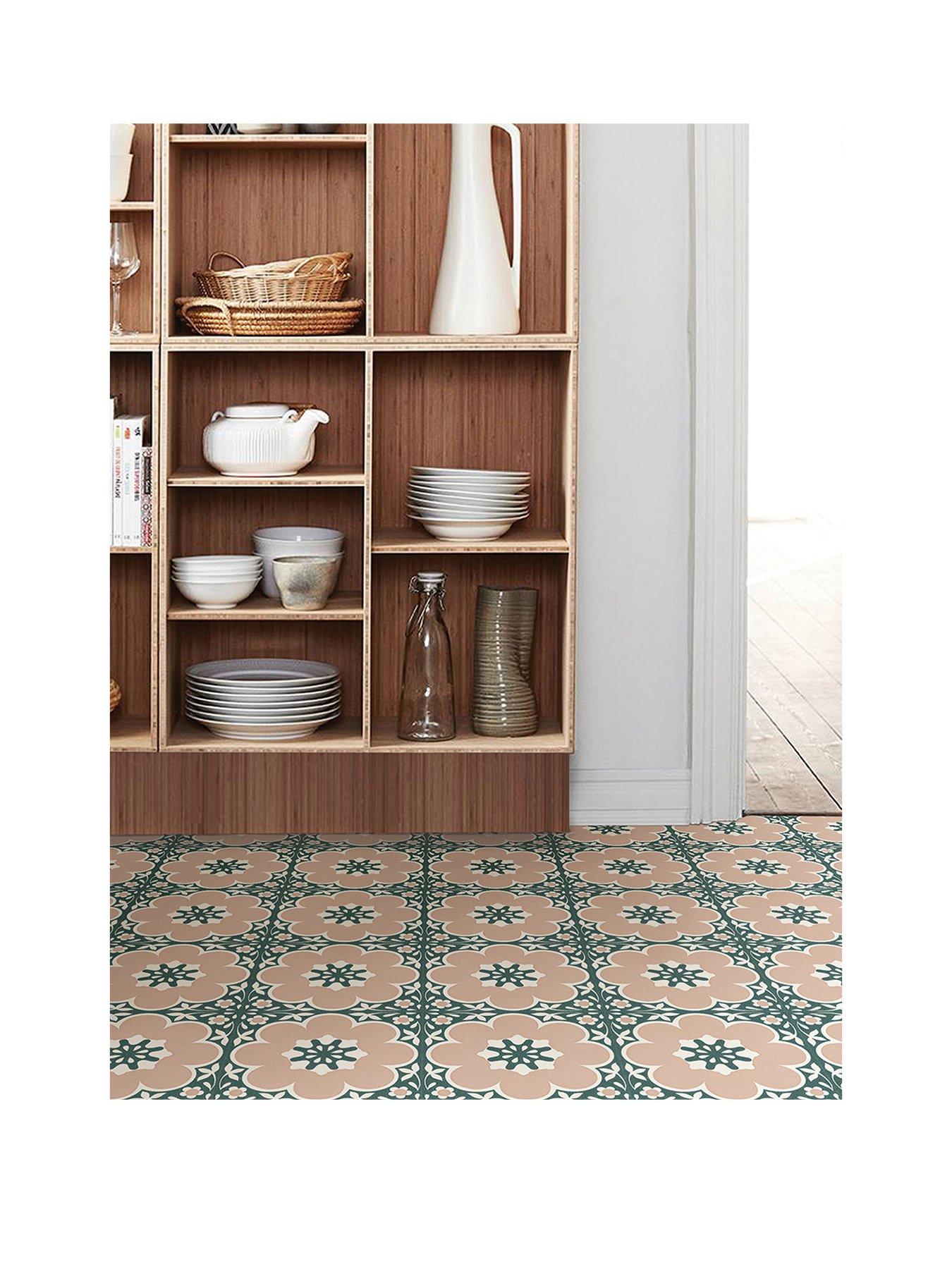 Floor Pops Pack of 10 Pink Daphne Peel  &  Stick Floor Tiles