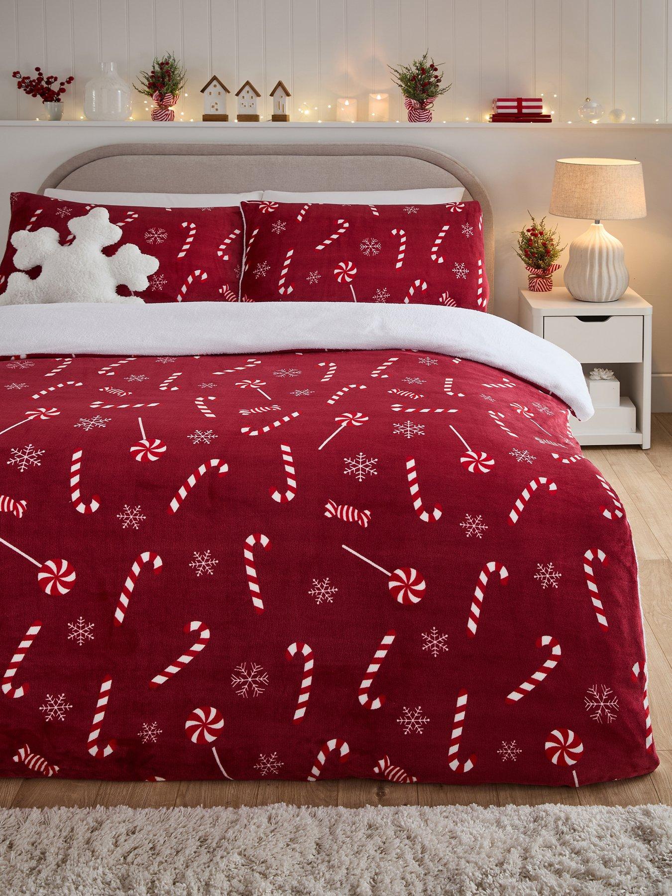 Very Home Candy Cane Printed Fleece Christmas Duvet Cover Set