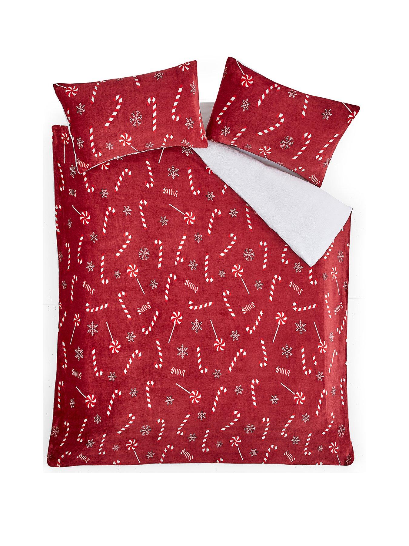 Image 2 of 5 of Very Home Candy Cane Printed Fleece Christmas Duvet Cover Set