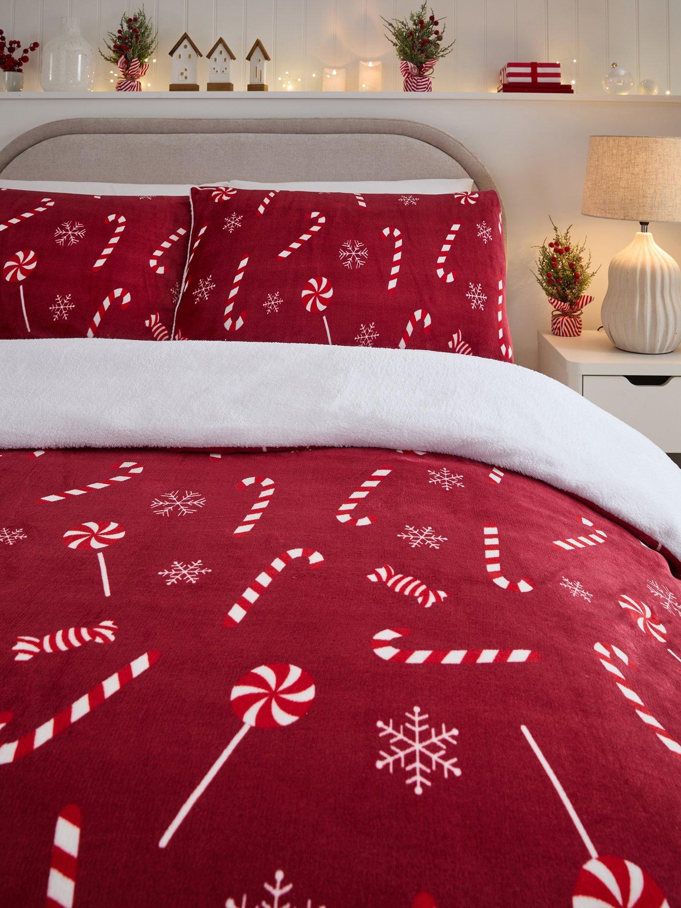 Image 3 of 5 of Very Home Candy Cane Printed Fleece Christmas Duvet Cover Set