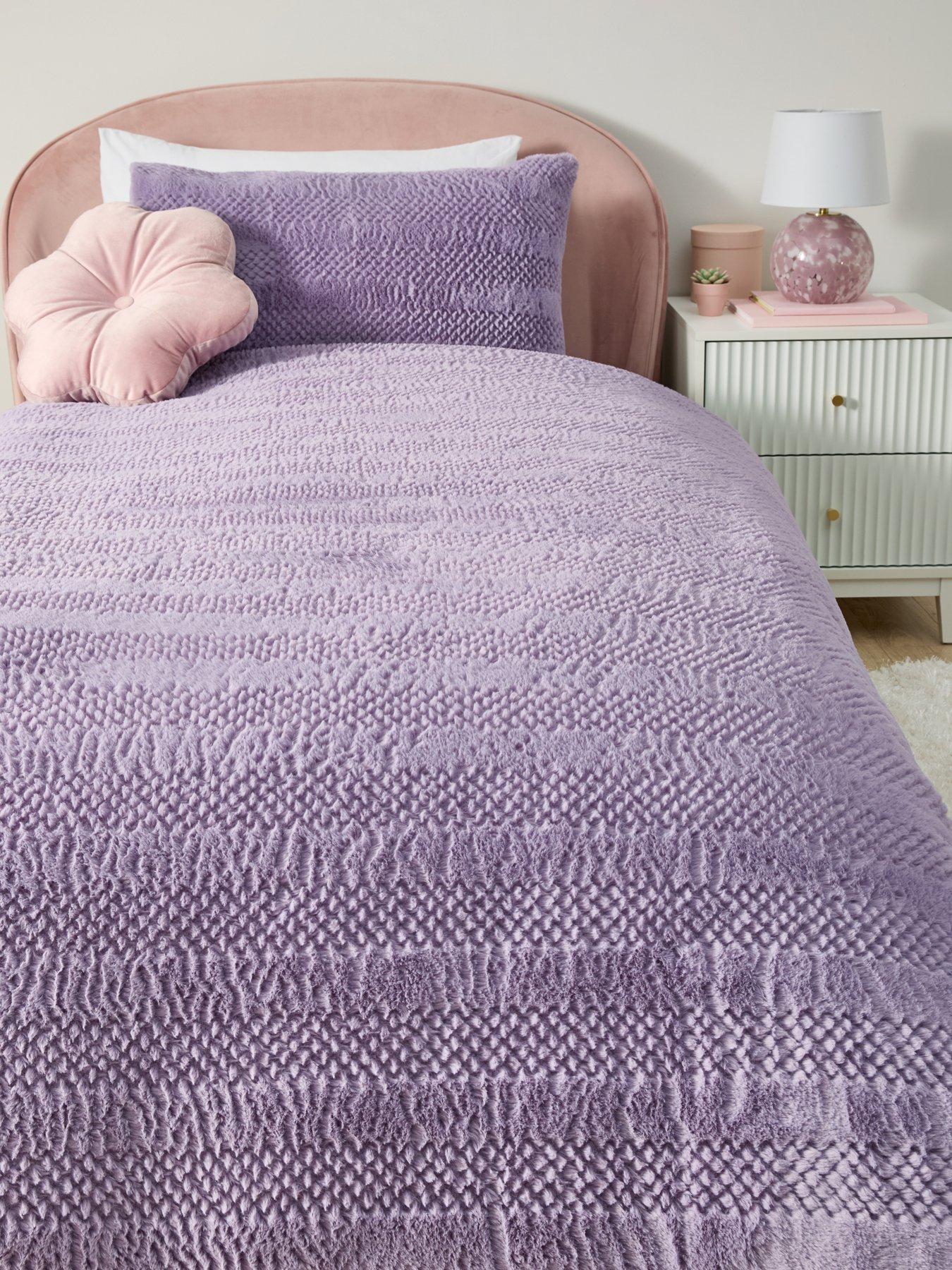 Very Home Embossed Faux Fur Stripe Duvet Cover Set - Lilac