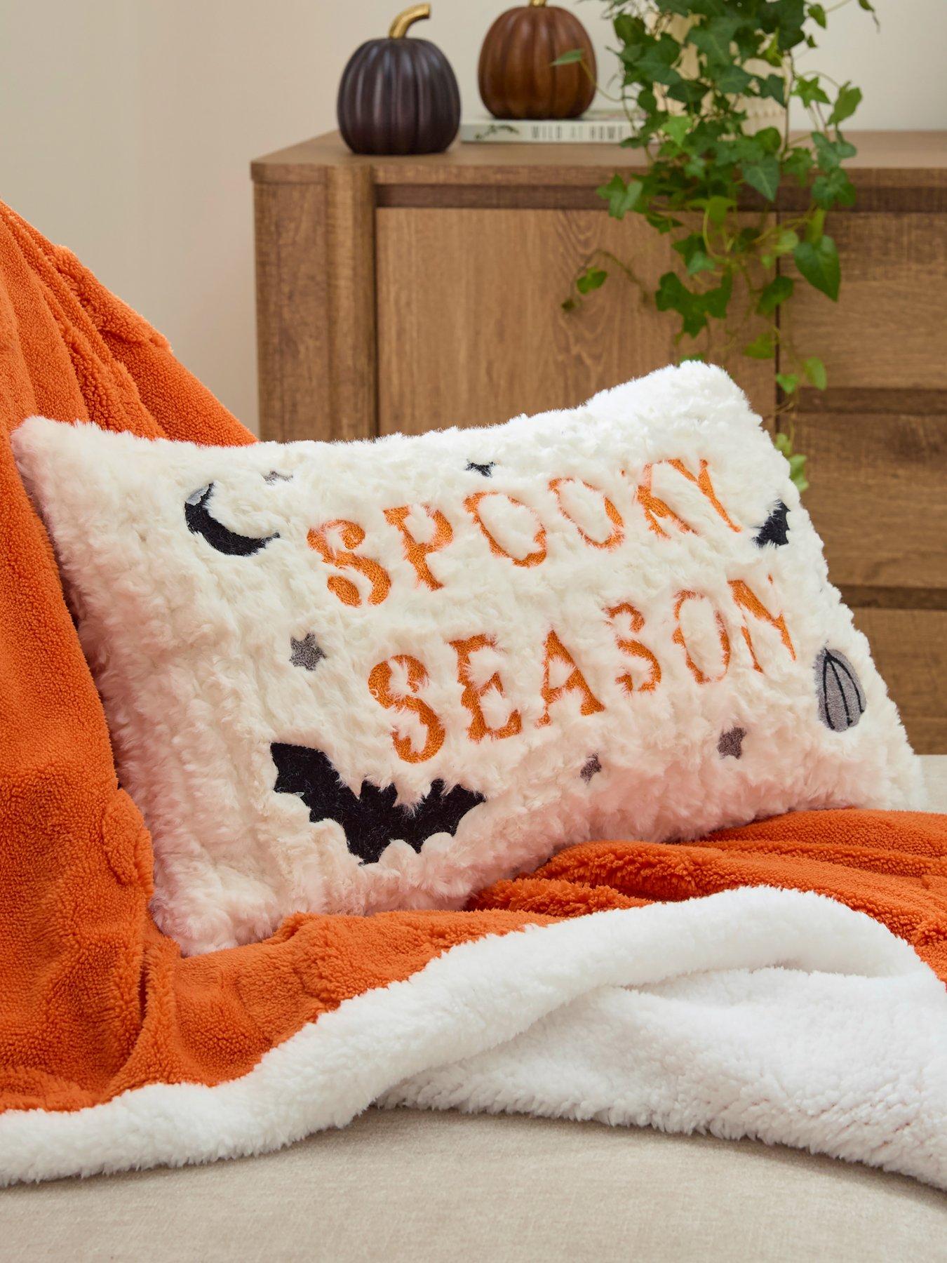 Very Home Halloween Embroidered Faux Fur Cushion