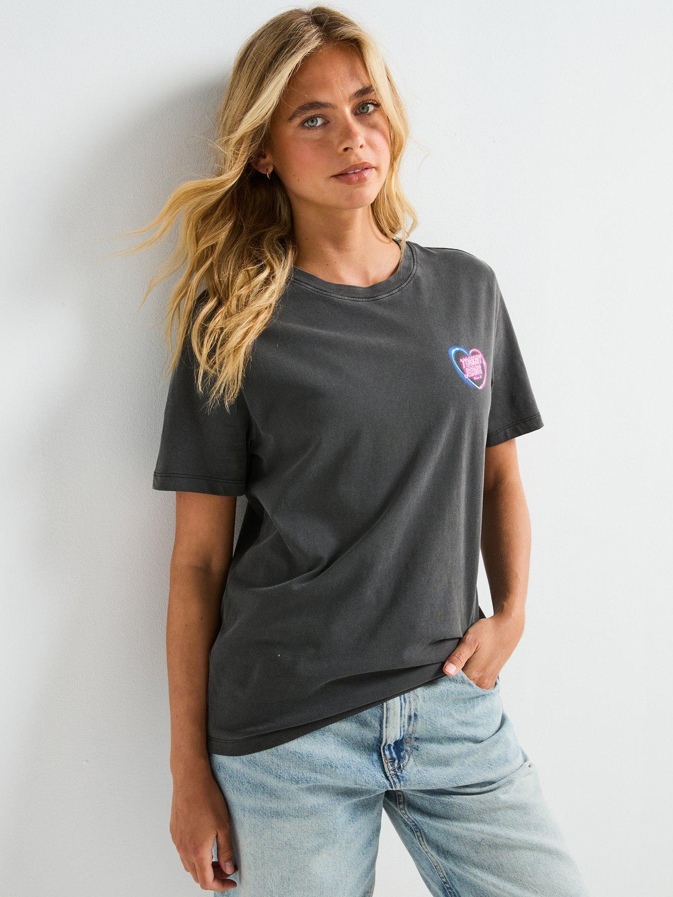 Tommy Jeans Neon Graphic Print Short Sleeve T-Shirt - Black