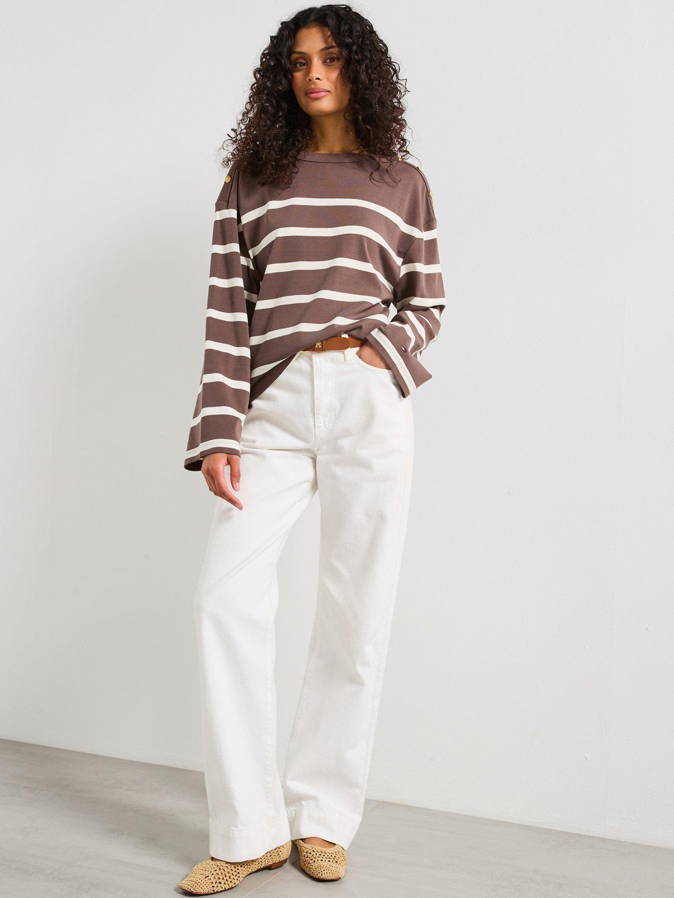 Image 5 of 6 of Tommy Hilfiger Boat Neck Long Sleeve Top - Brown