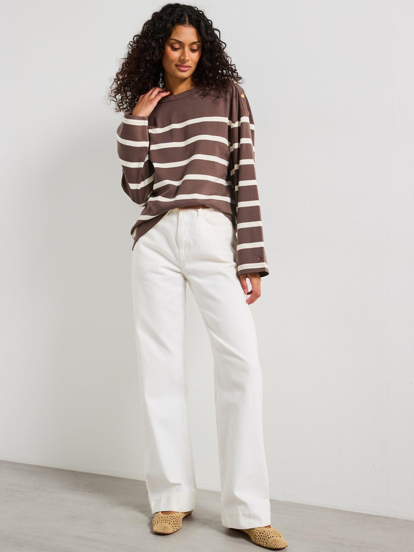 Image 6 of 6 of Tommy Hilfiger Boat Neck Long Sleeve Top - Brown