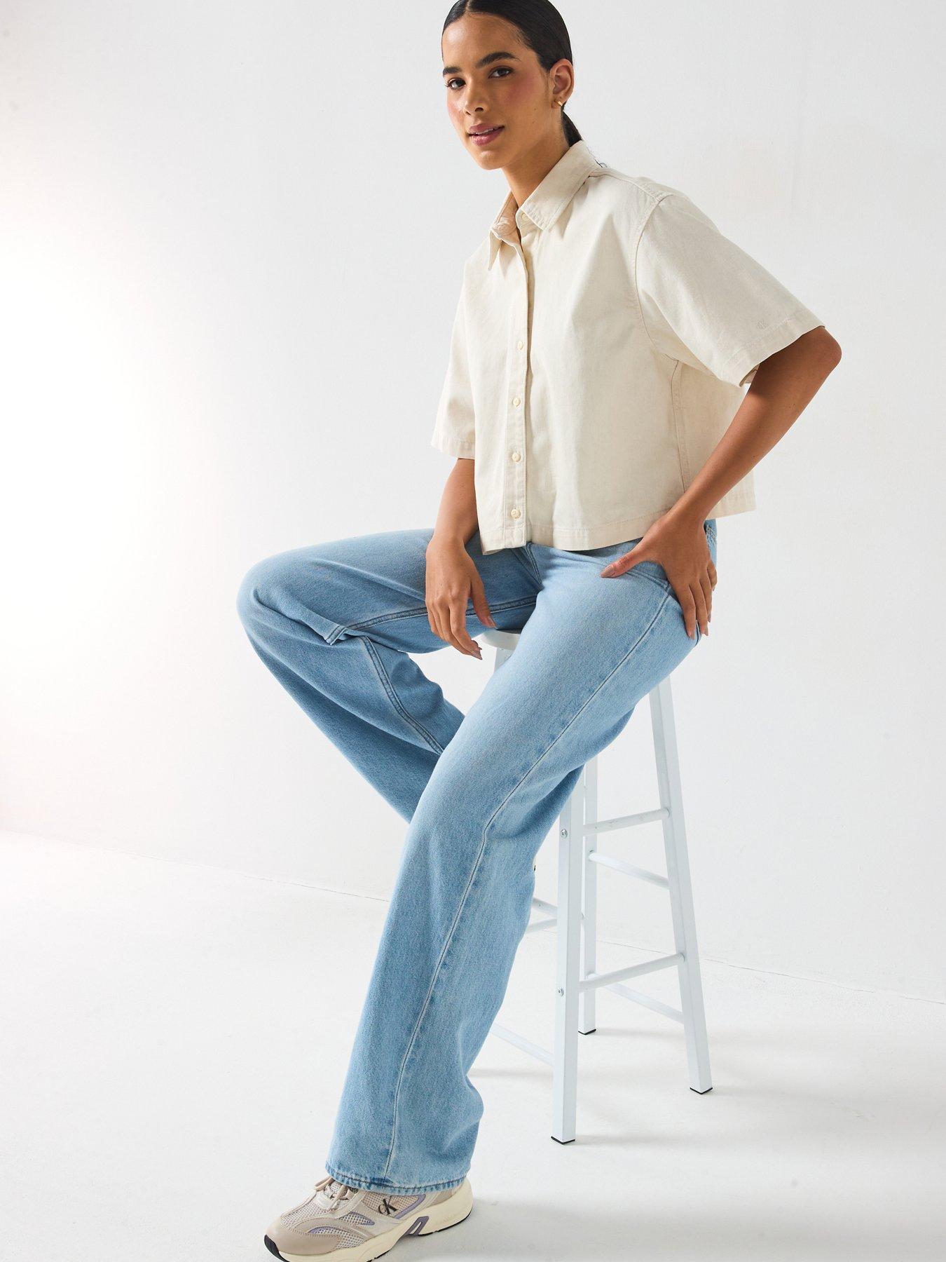 undefined Short Sleeve Denim Shirt - Chalk White