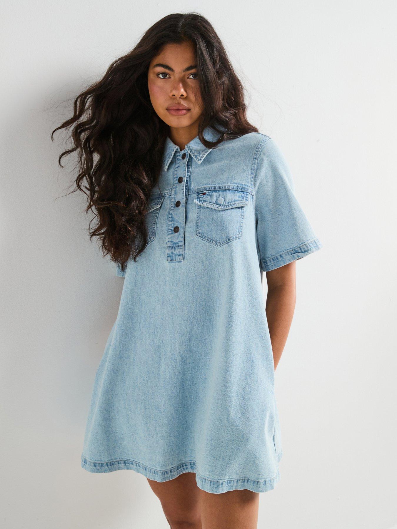 undefined A-Line Denim Dress Ext - Blue