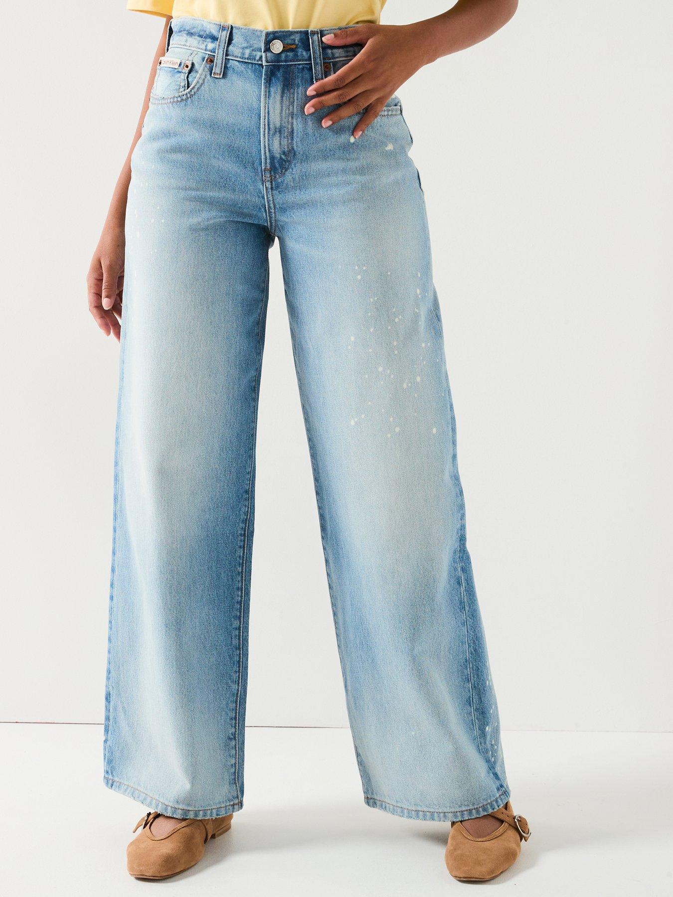 Calvin Klein Jeans The Wide Leg Rainy Jeans, Blue, Size 28, Inside Leg 32, Women