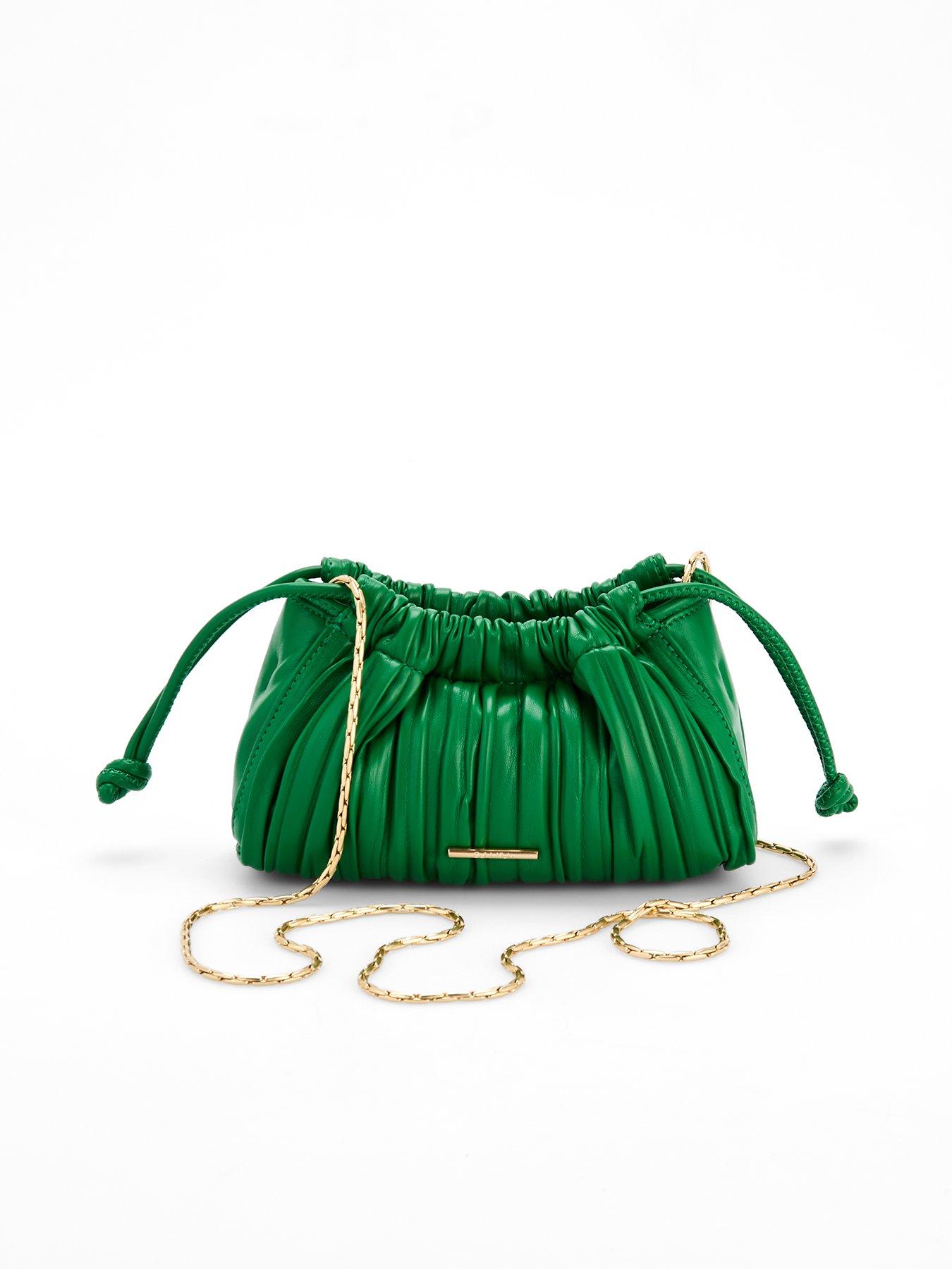 undefined Gathered Drawstring Crossbody Bag & Green