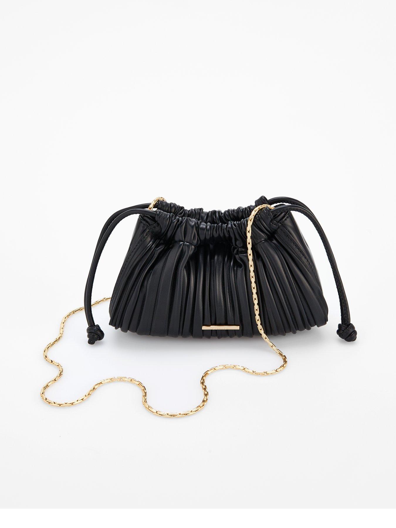 undefined Gathered Drawstring Crossbody Bag & Black