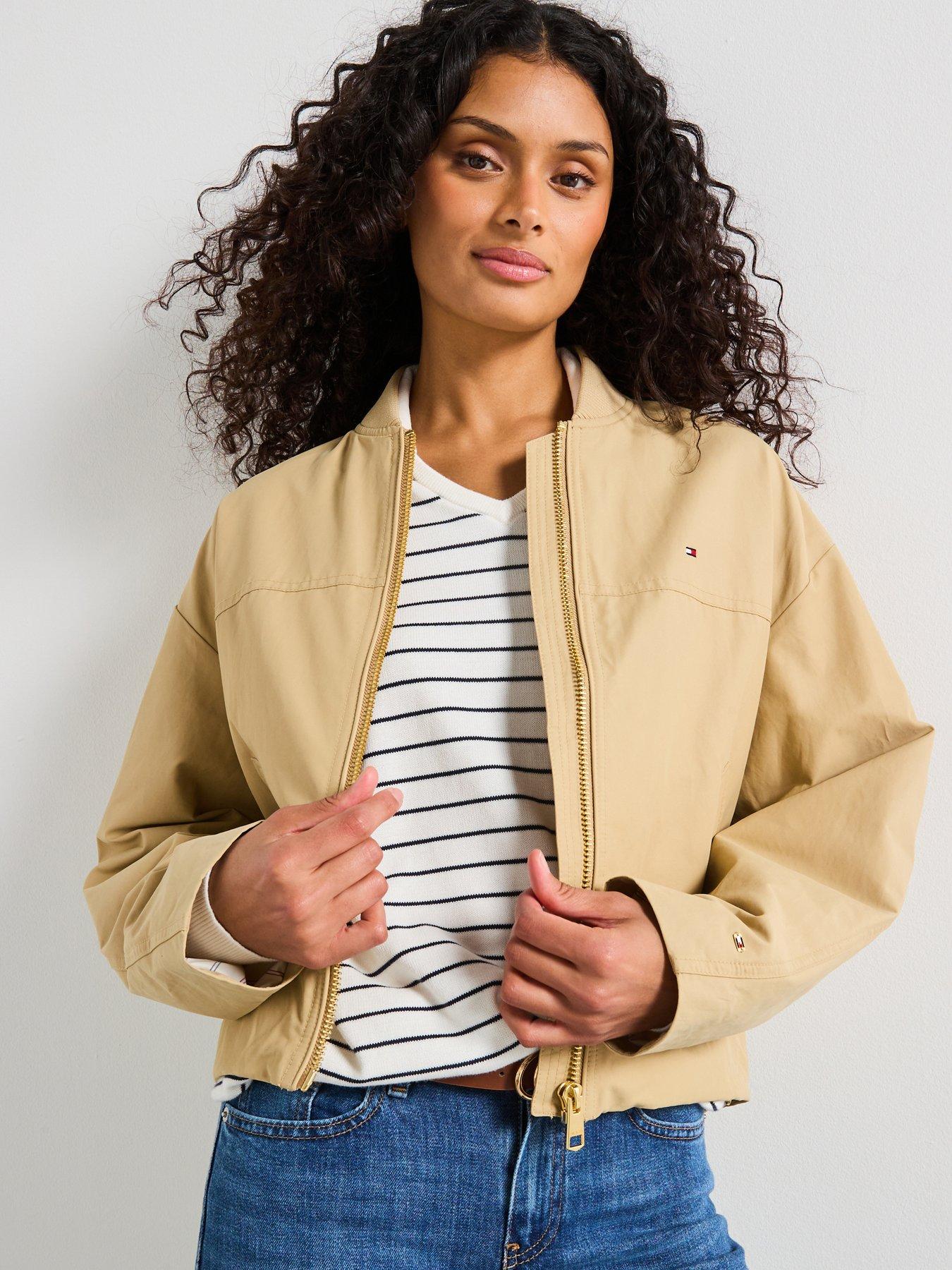 Tommy Hilfiger Cotton Nylon Reg Bomber, Beige, Size Xxl, Women