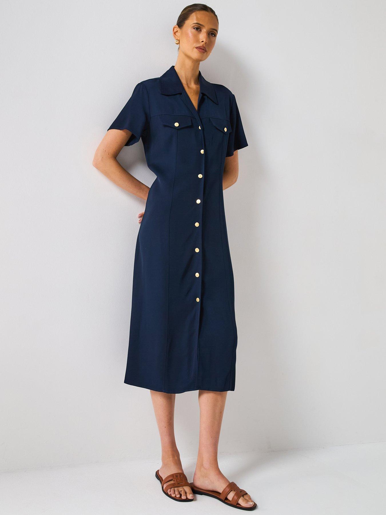 undefined Short Sleeve Shirt Dress - Navy