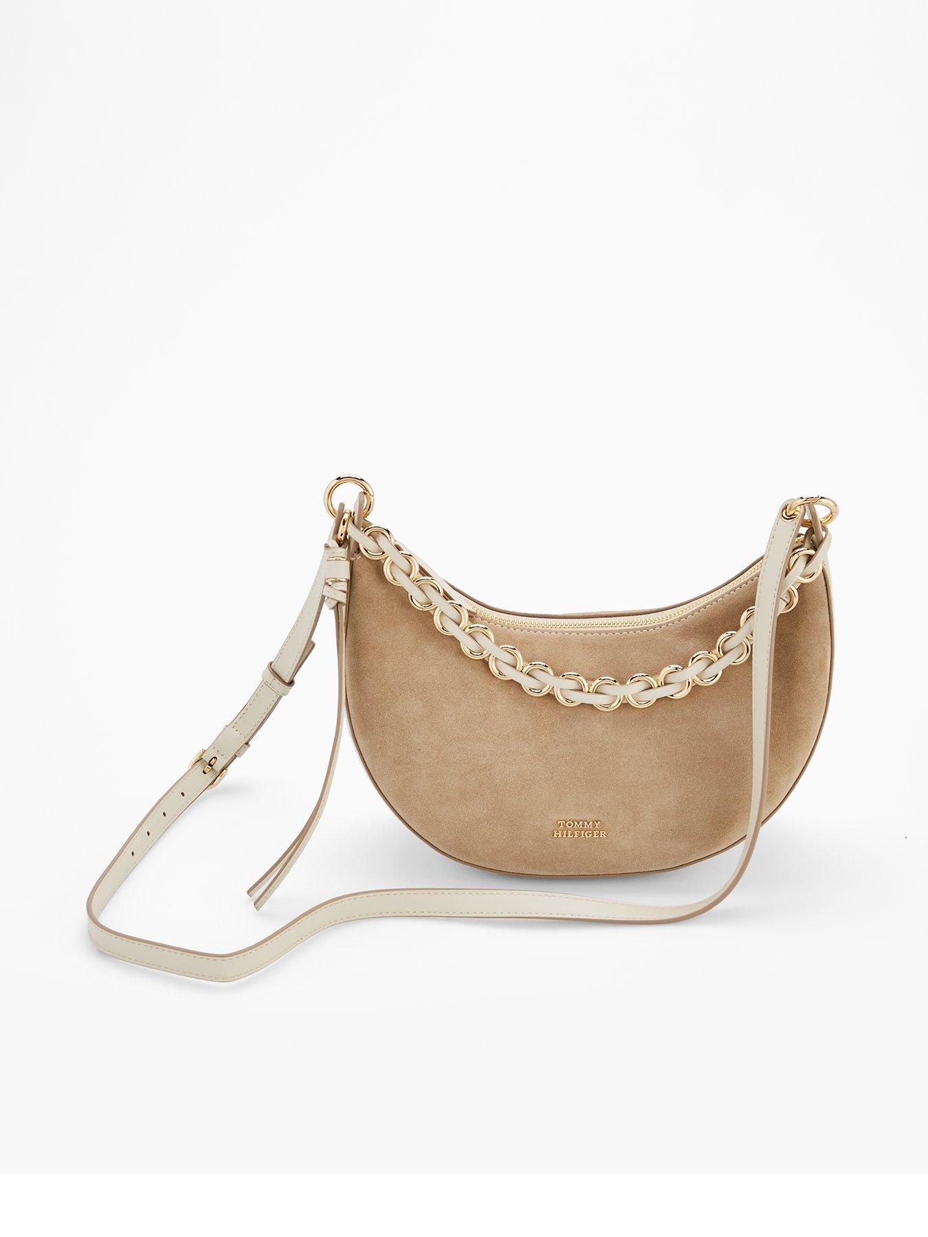 Tommy Hilfiger Suede Crossbody Shoulder Bag - Beige